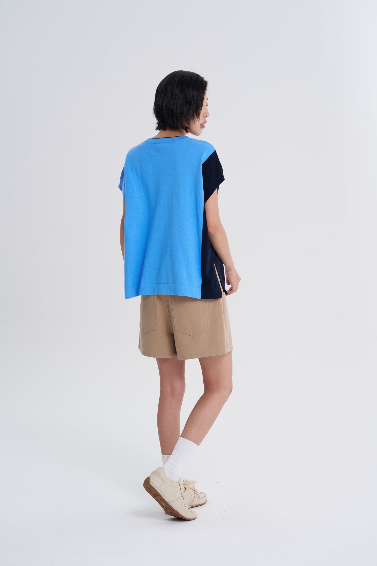 Knitted Colourblock Top - Blue