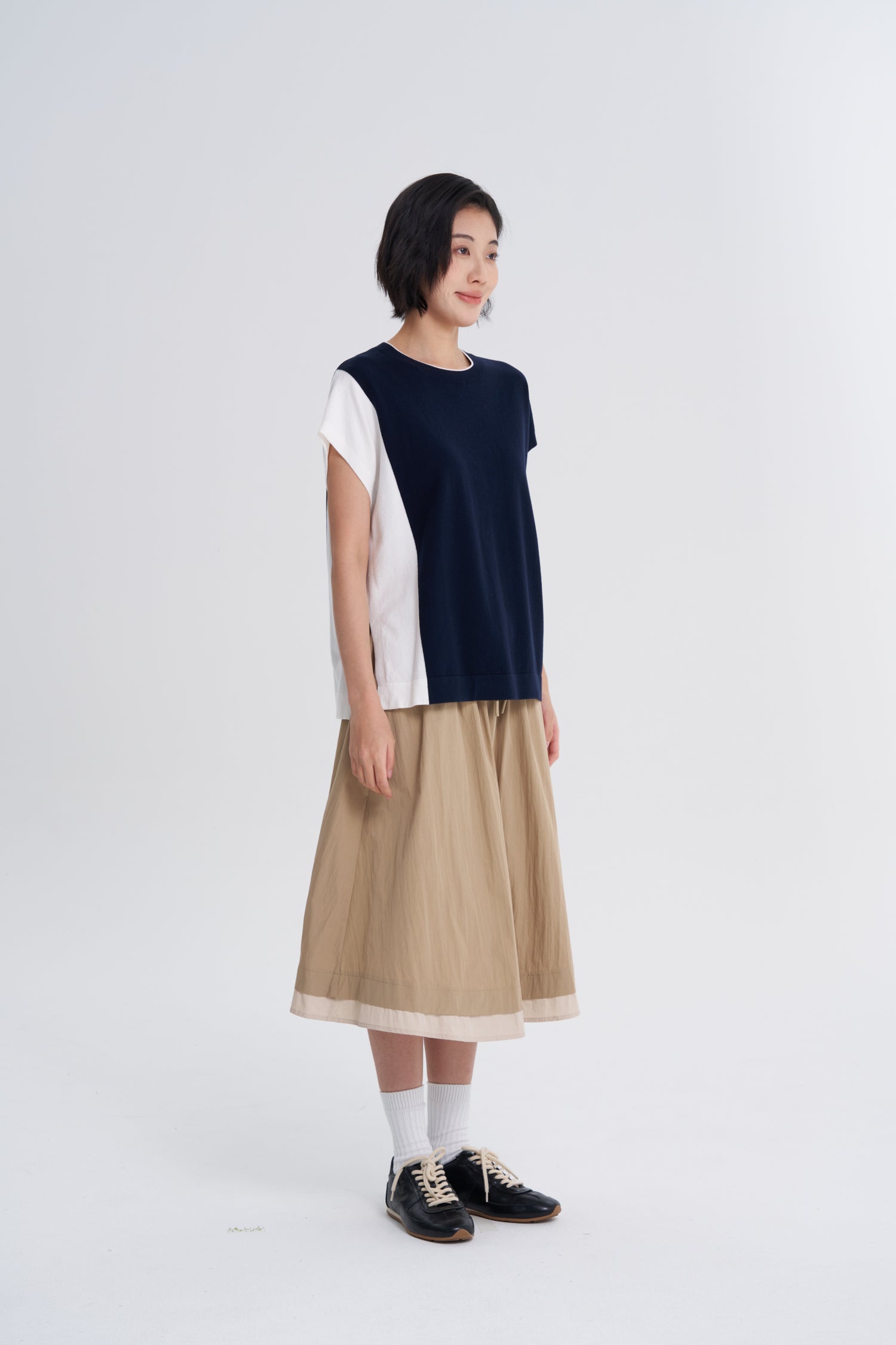 Knitted Colourblock Top - Navy