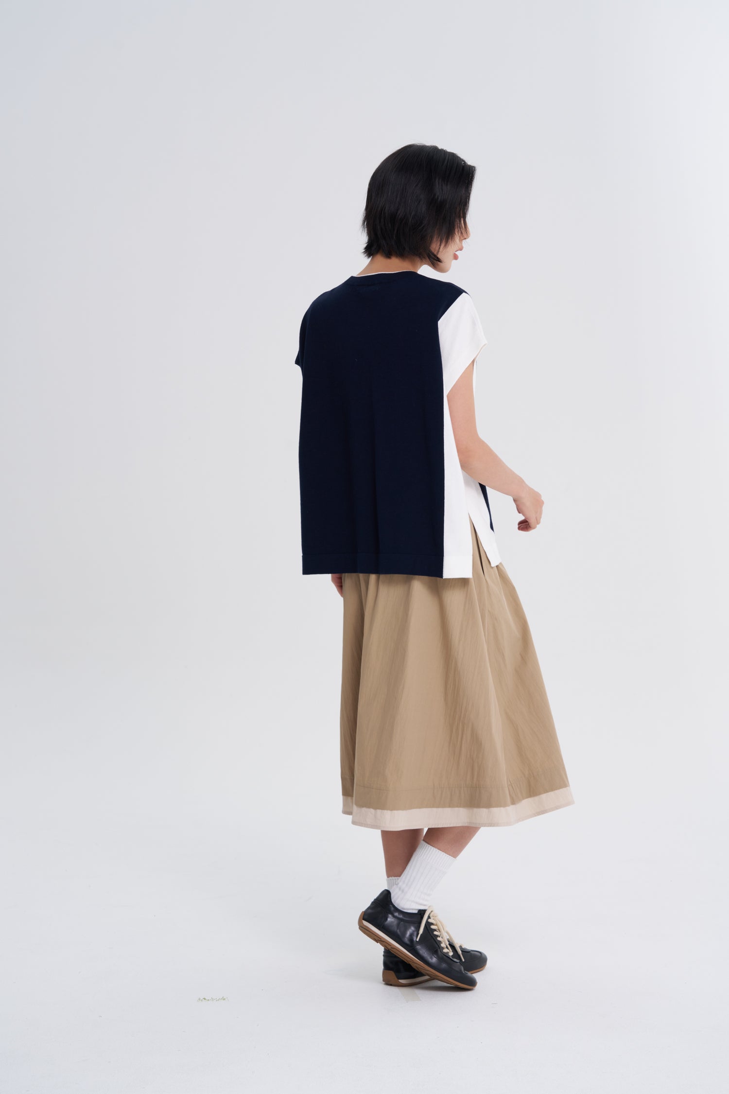 Knitted Colourblock Top - Navy