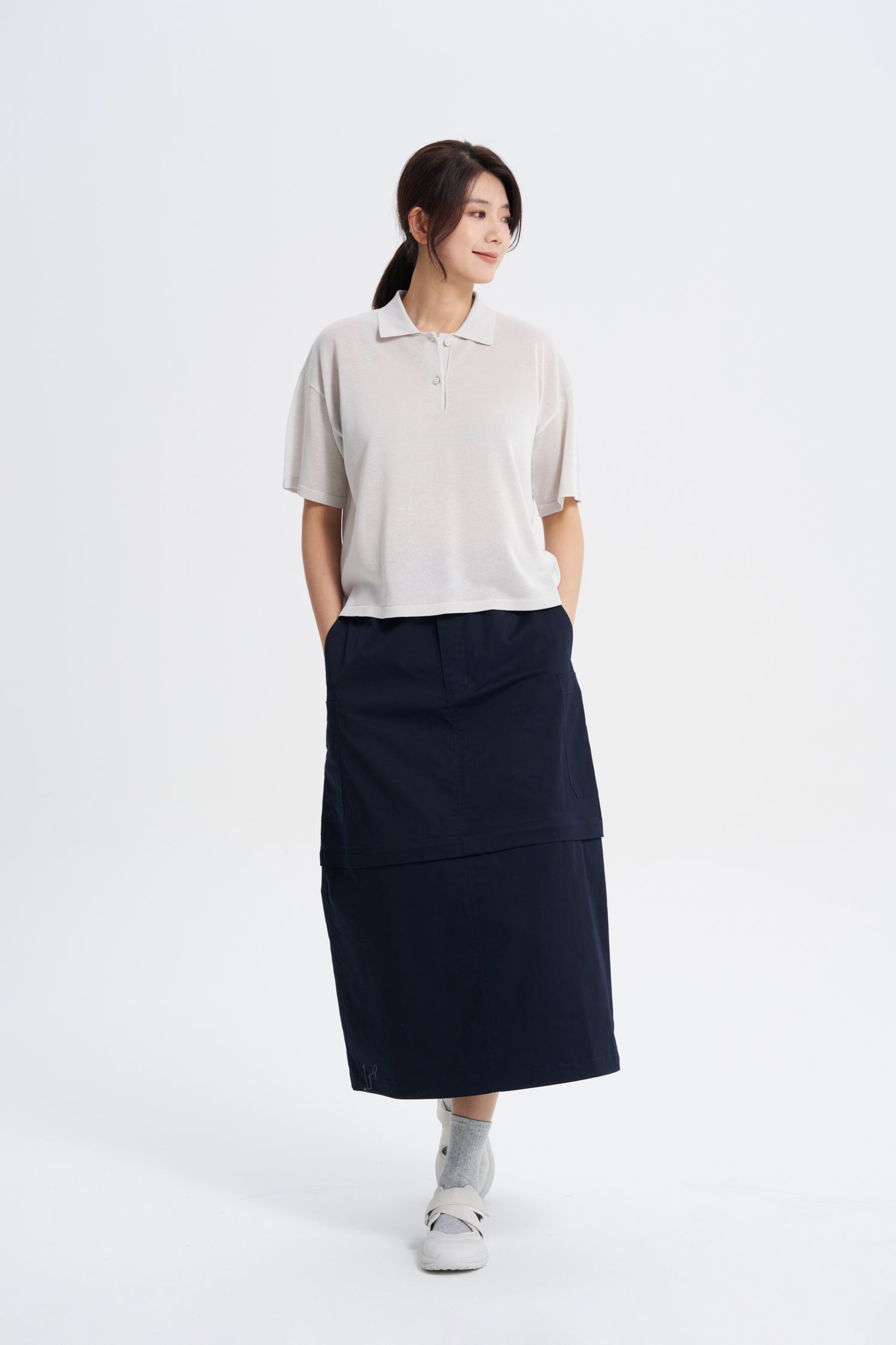 Knitted Polo Top - Stone