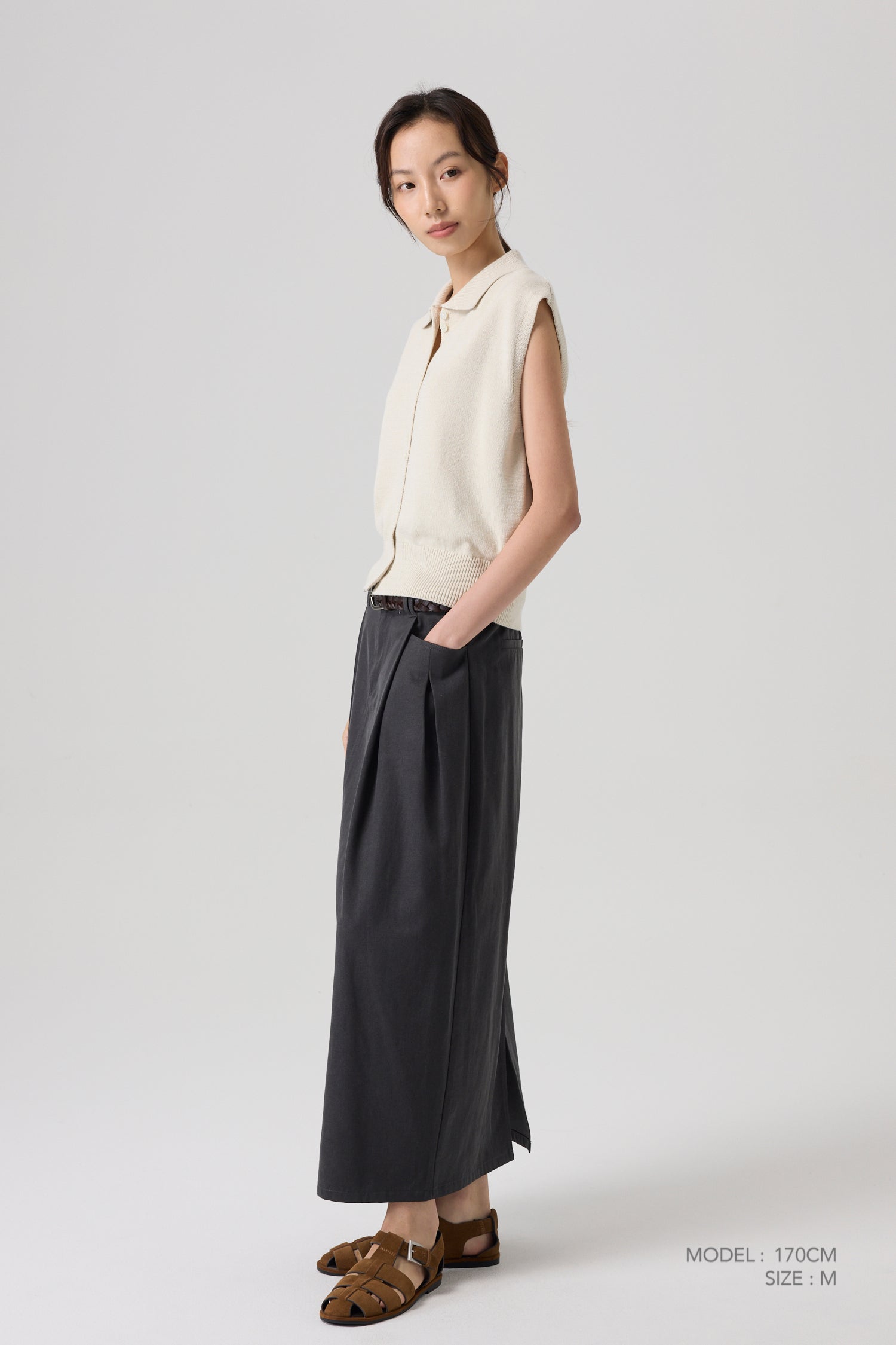 Knitted Button Front Top - Ecru