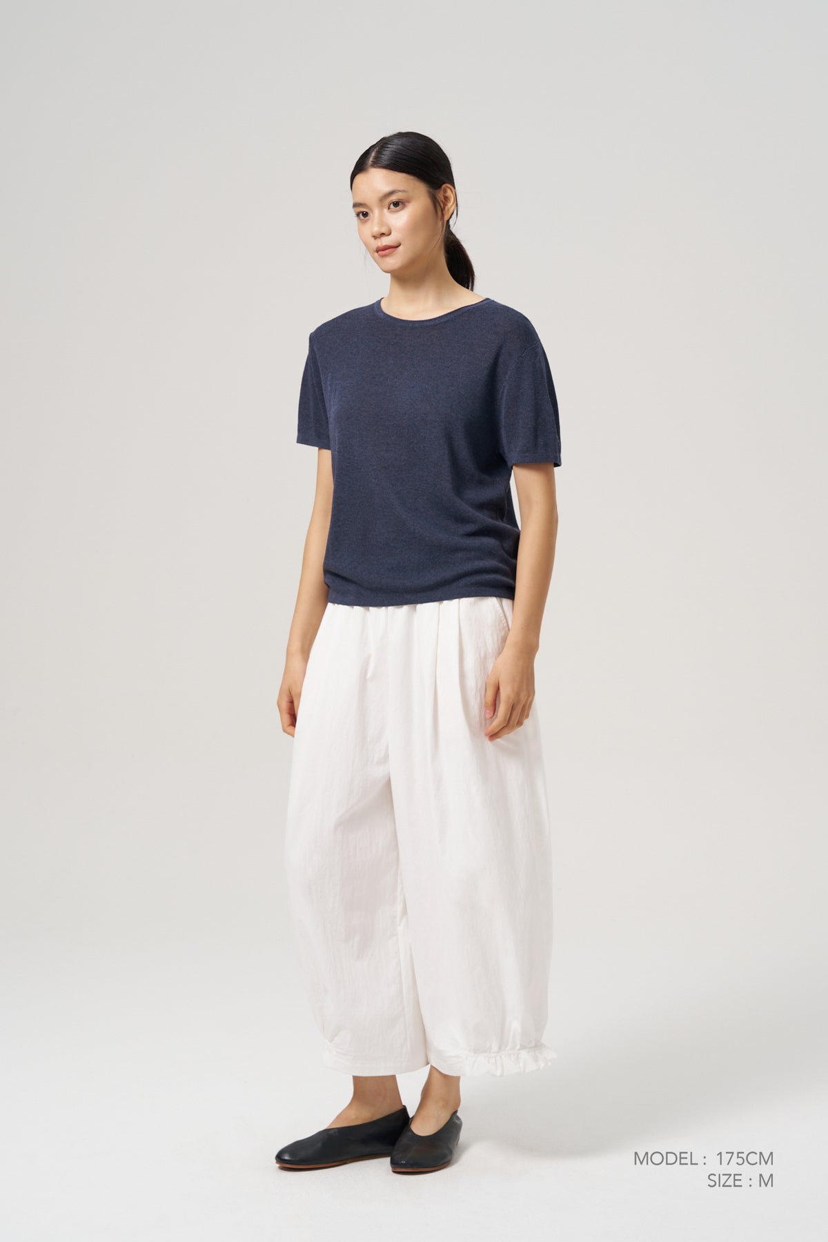 Knitted Short Sleeve Top - Navy