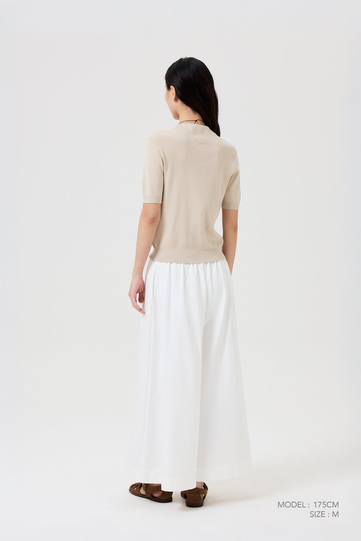 Knitted Funnel Neck Top - Beige