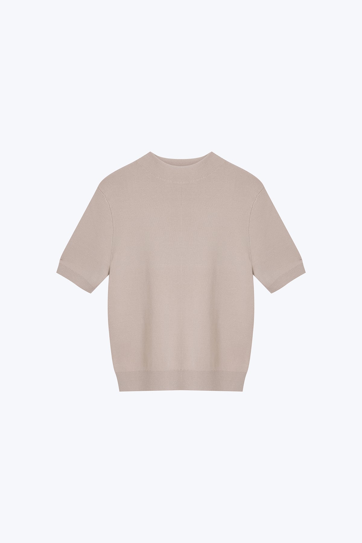 Knitted Funnel Neck Top - Beige
