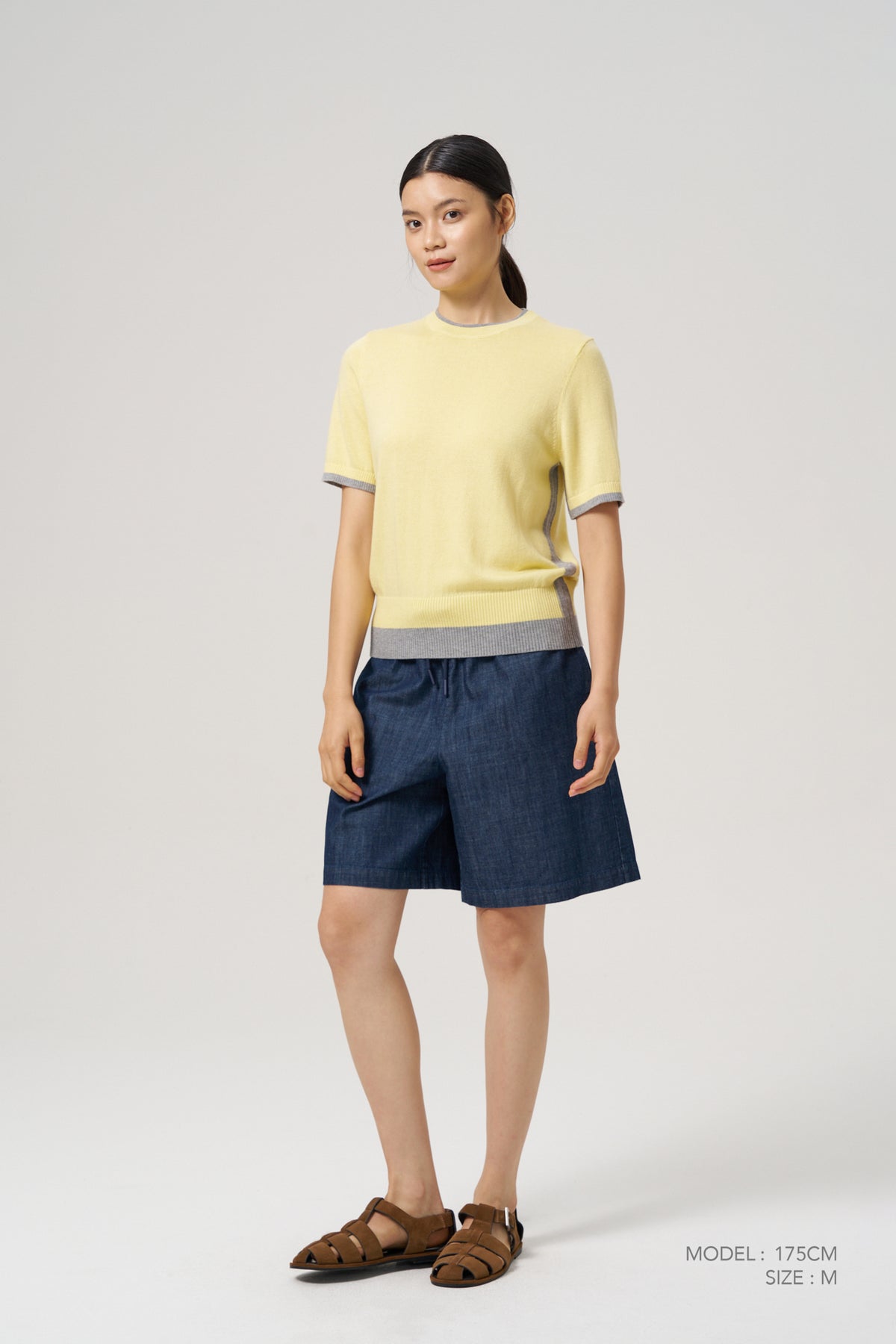 Knitted Contrast Top - Lemon