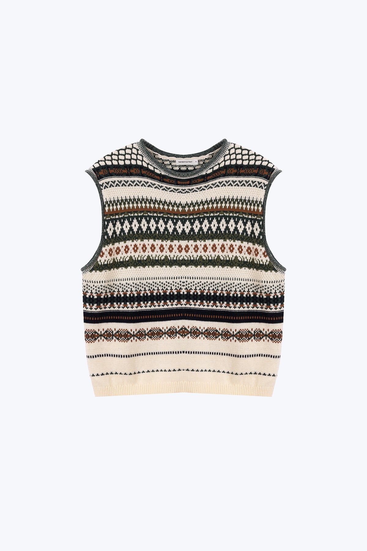 Knitted Patterned Vest - Beige