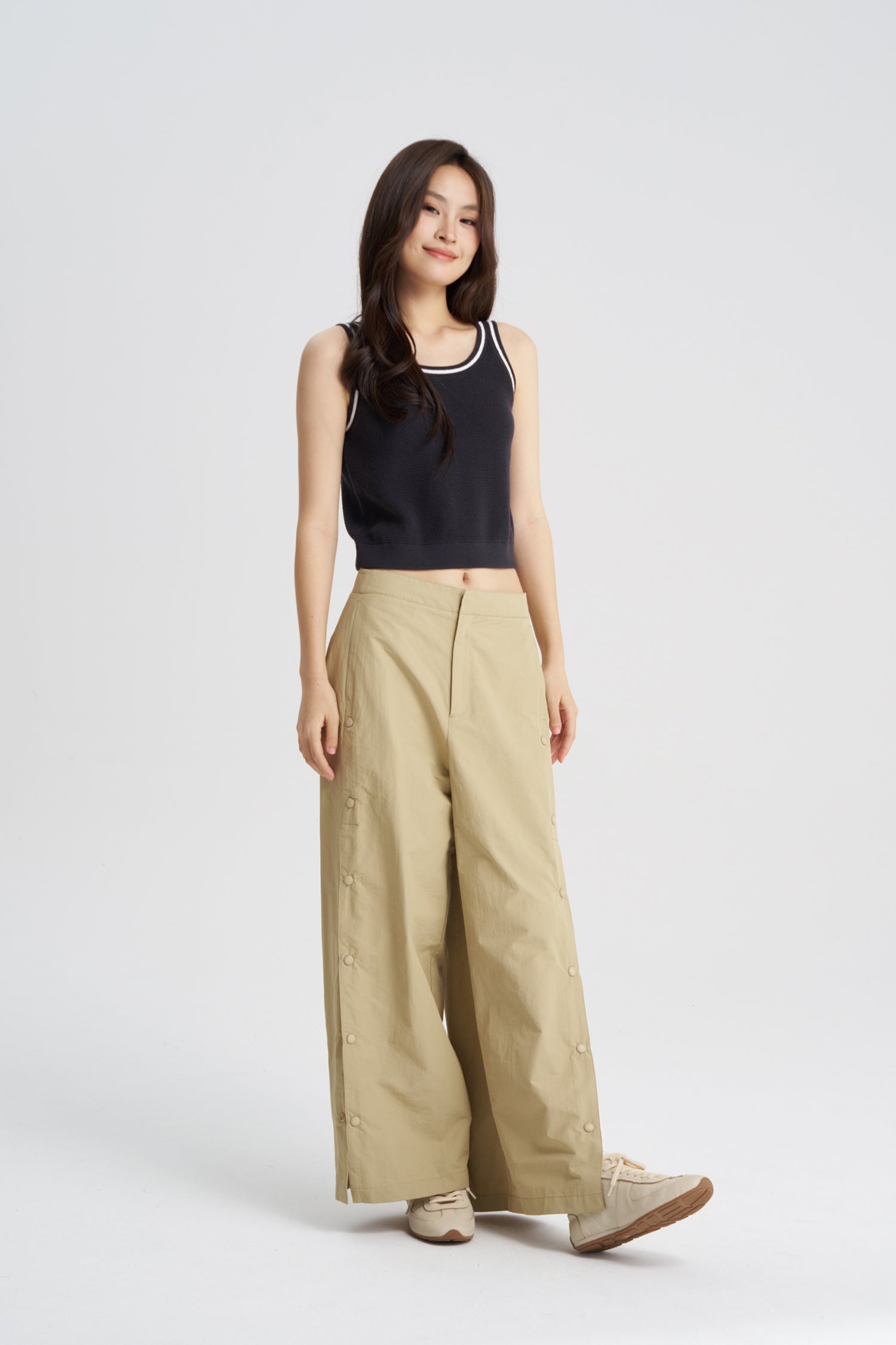 Knitted Contrast Top - Charcoal