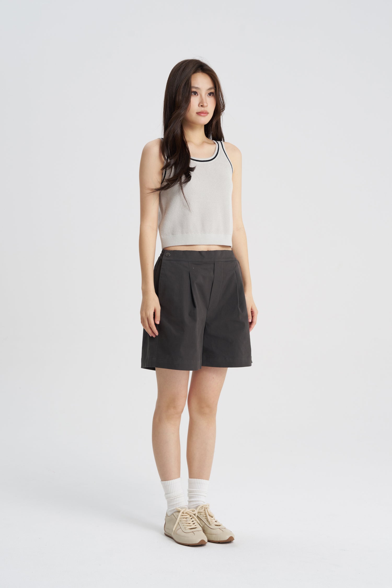 Knitted Contrast Top - Light Grey