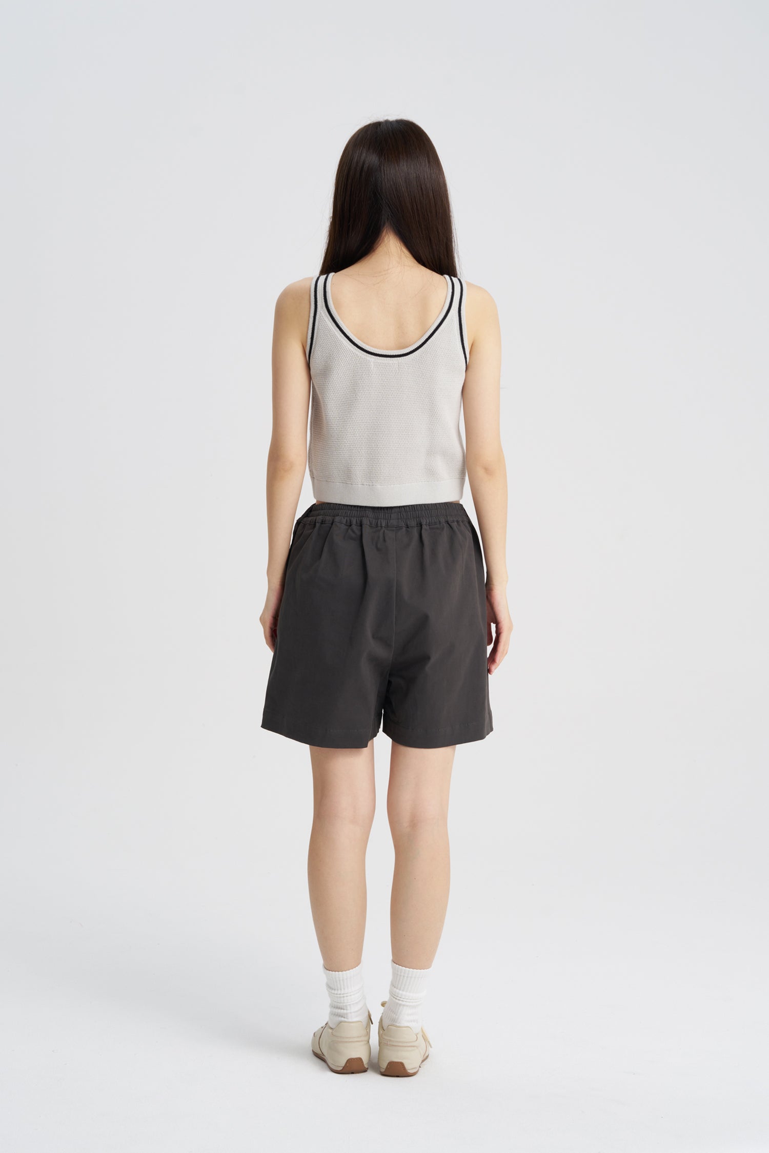 Knitted Contrast Top - Light Grey