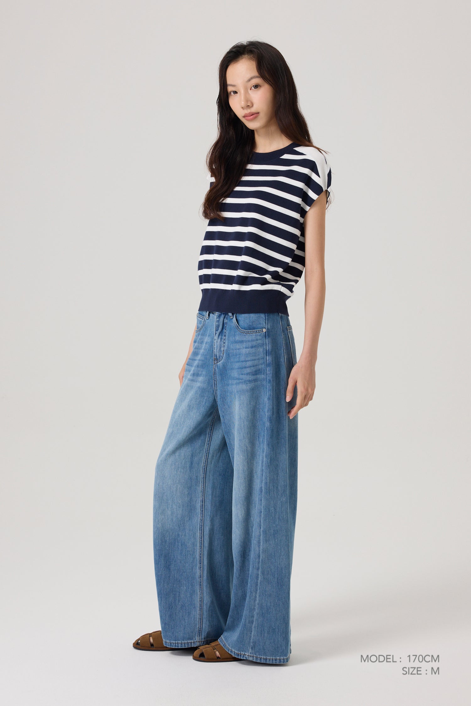 Knitted Striped Top - Navy