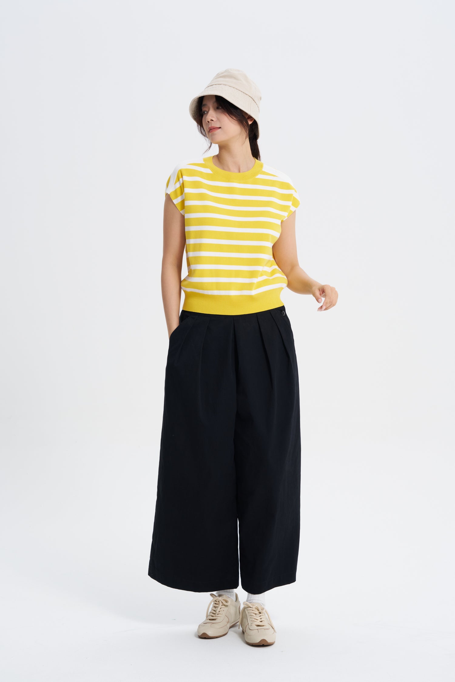 Knitted Striped Top - Canary