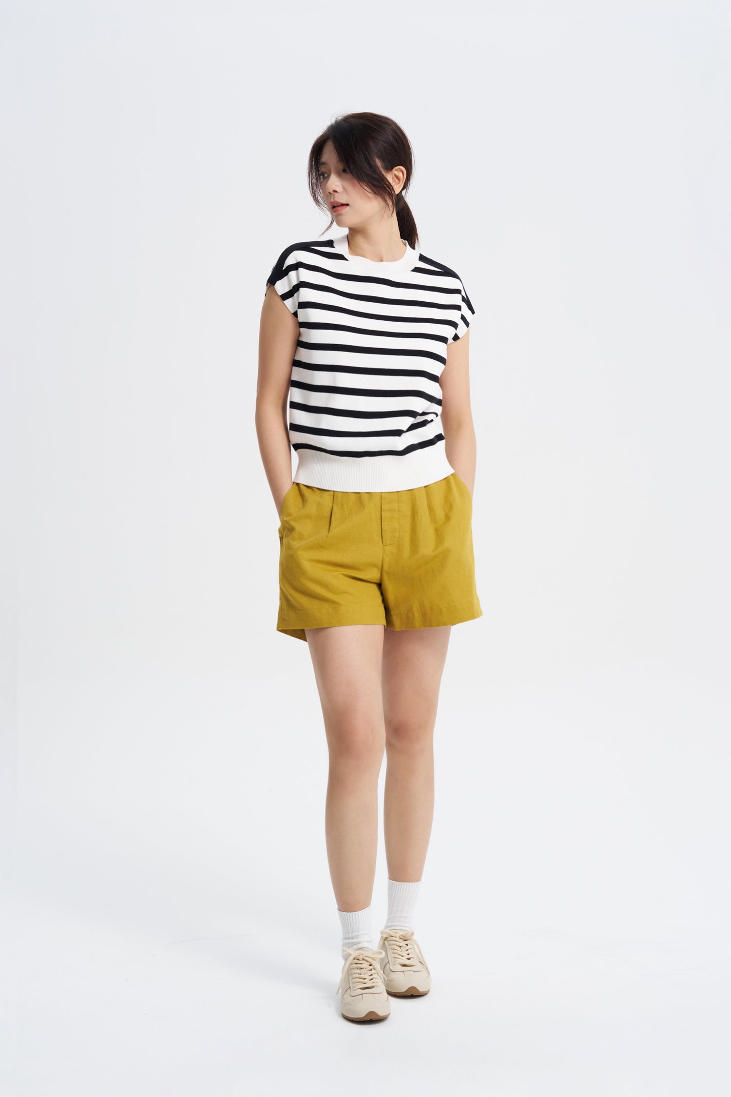 Knitted Striped Top - Cream