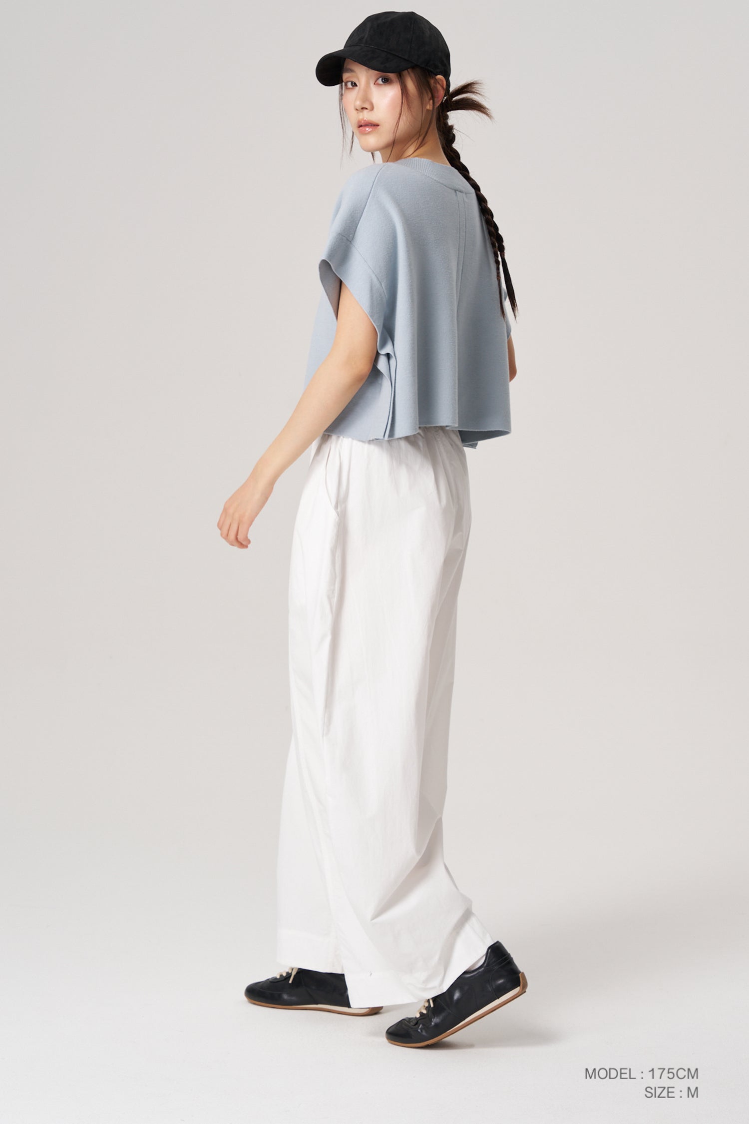Knitted V-Neck Top - Sky Blue