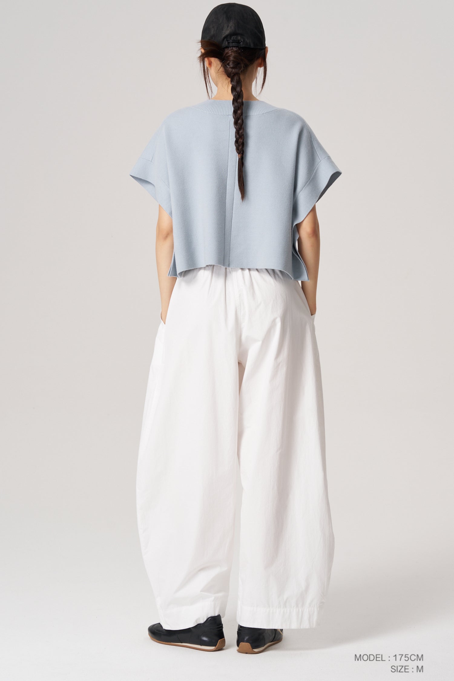 Knitted V-Neck Top - Sky Blue