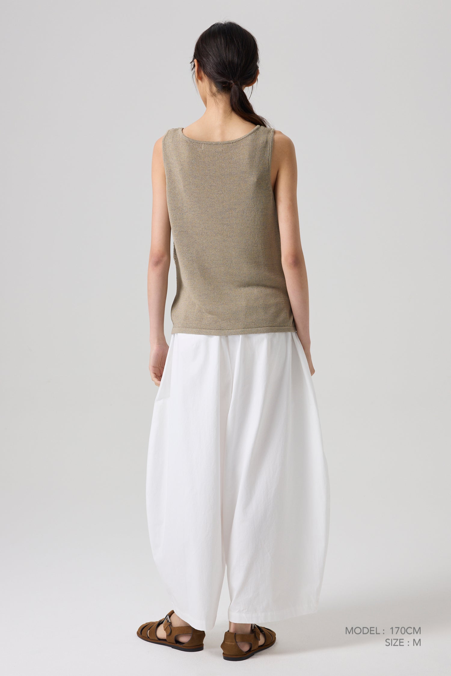 Knitted Mesh Sleeveless Top - Khaki Brown