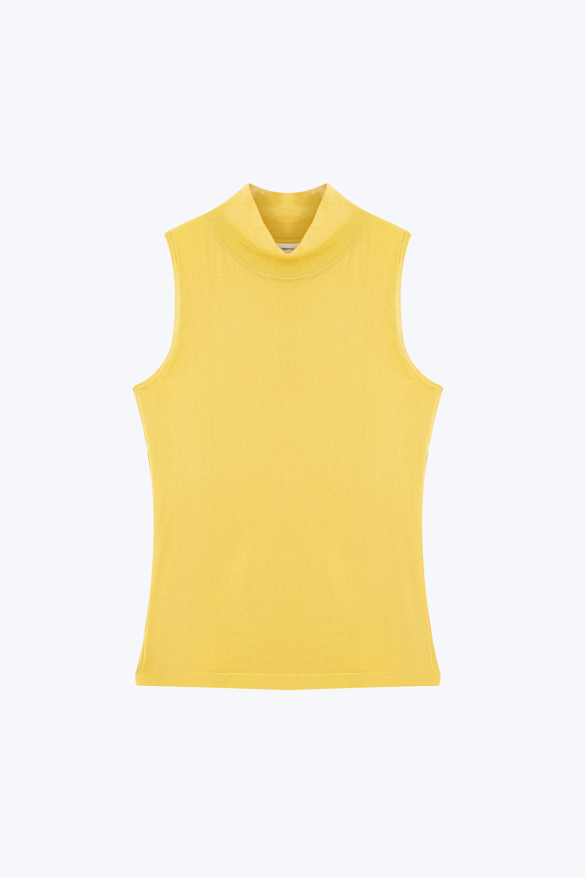 Knitted Ribbed Collar Top - Lemon