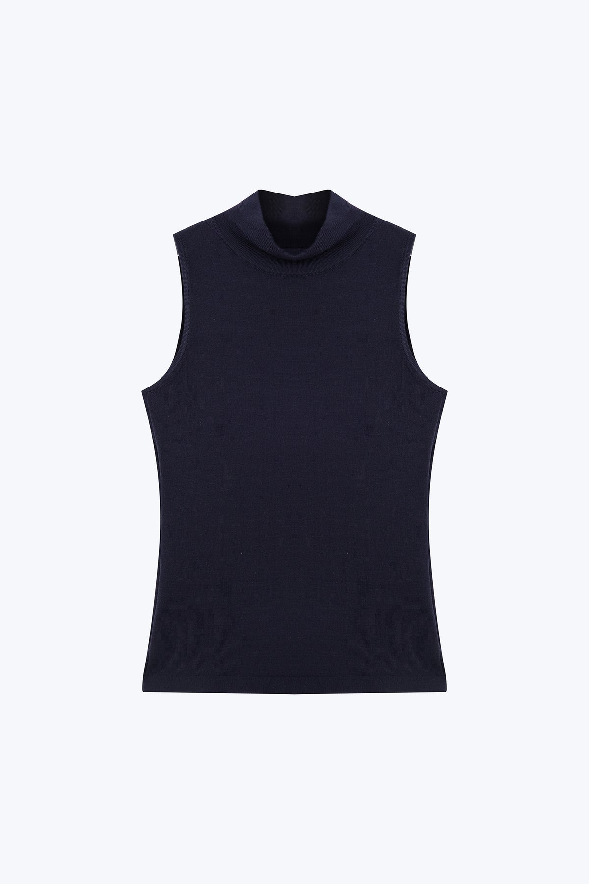 Knitted Ribbed Collar Top - Navy