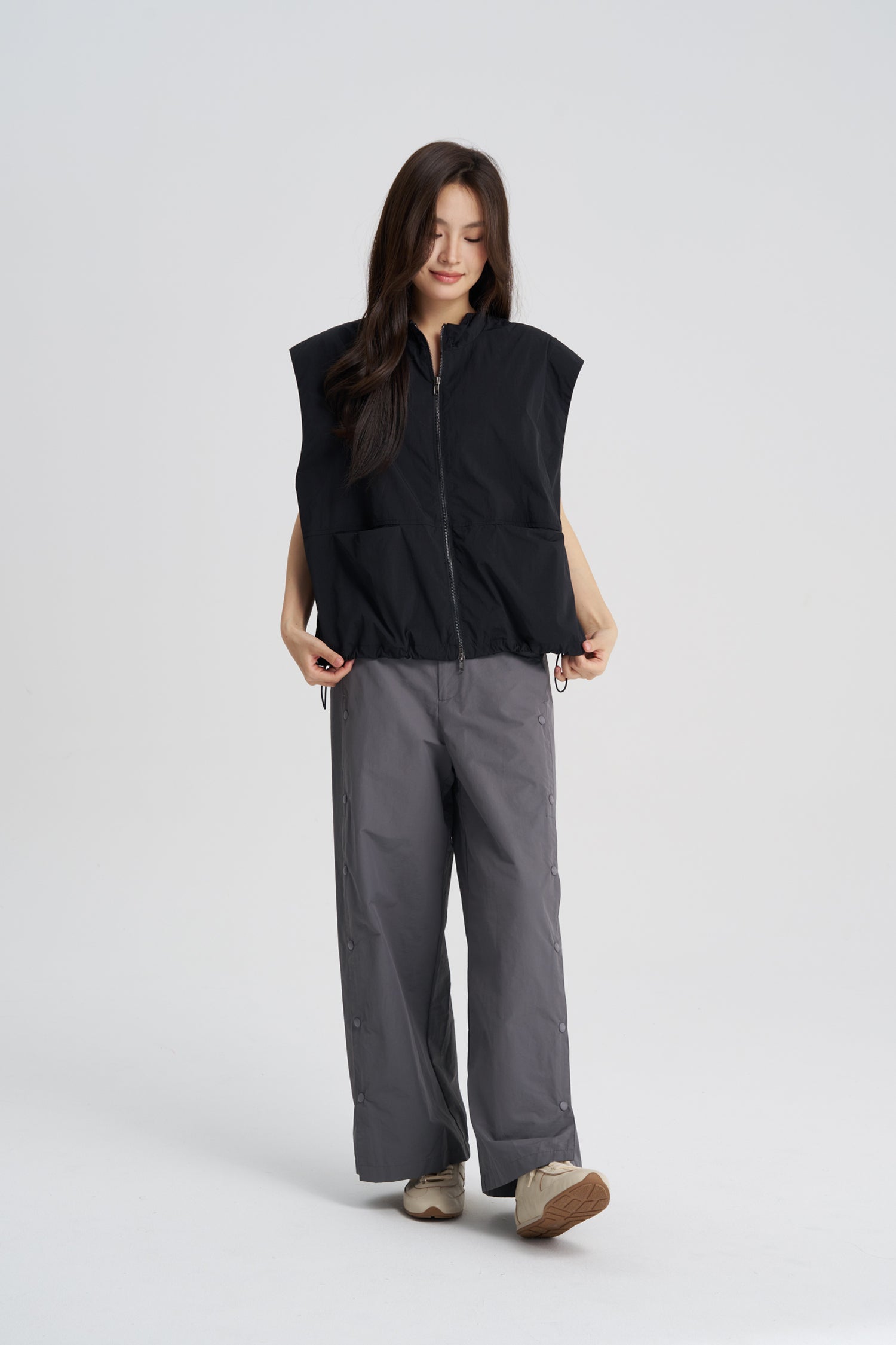 Snap Button Trousers - Grey