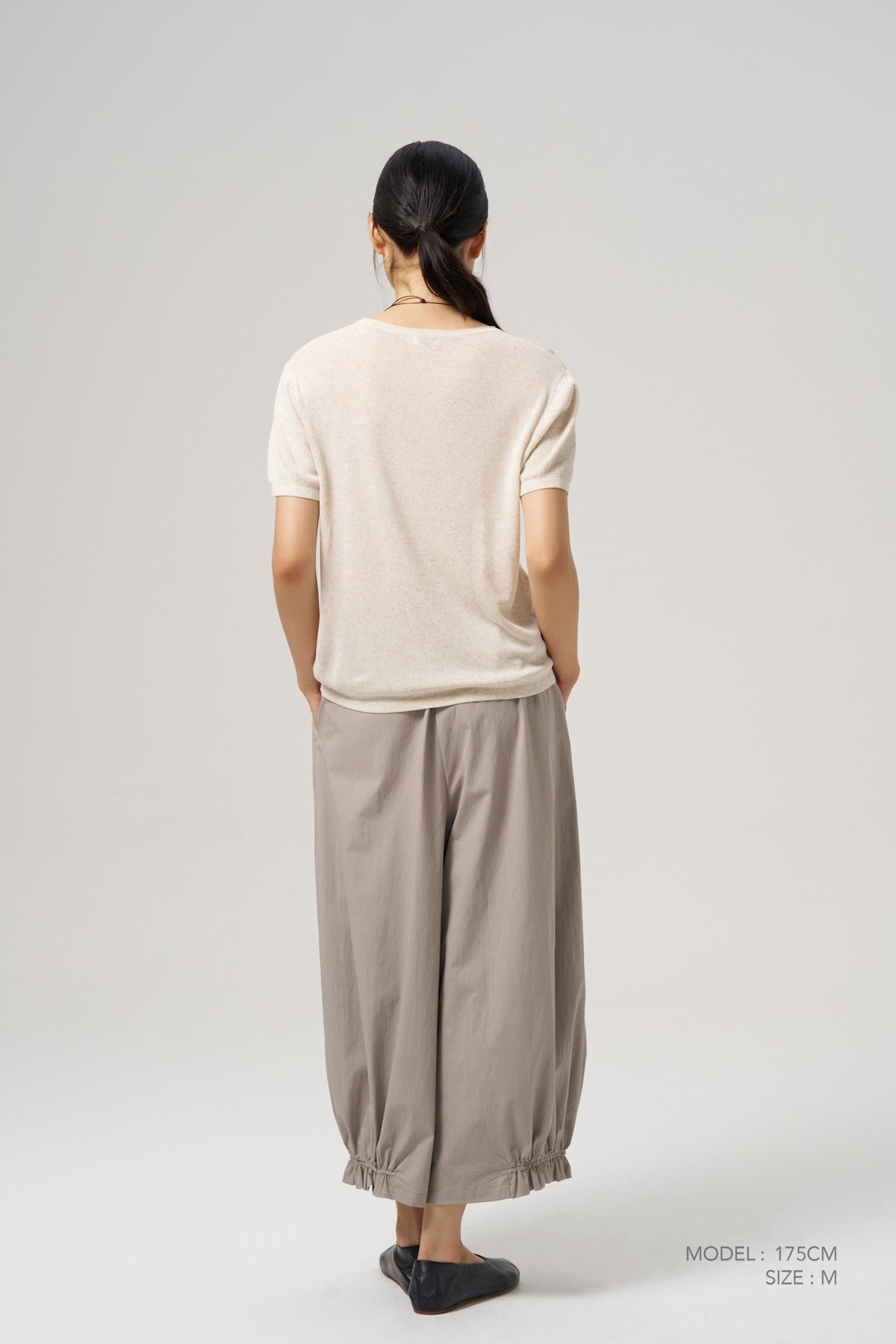 Ruffle Hem Balloon Trousers - Khaki Grey