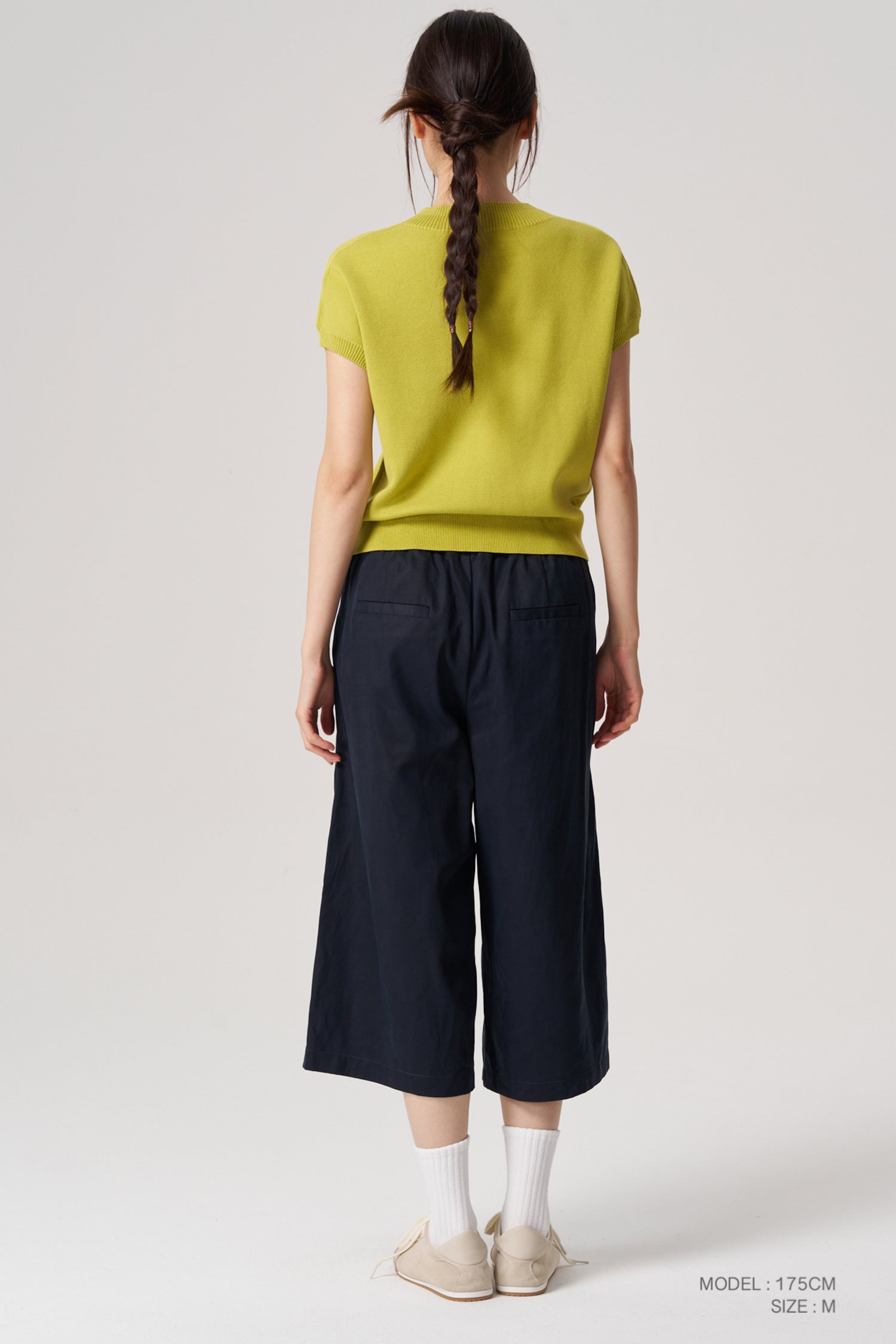 Double Button Midi Wide Leg Pants - Navy