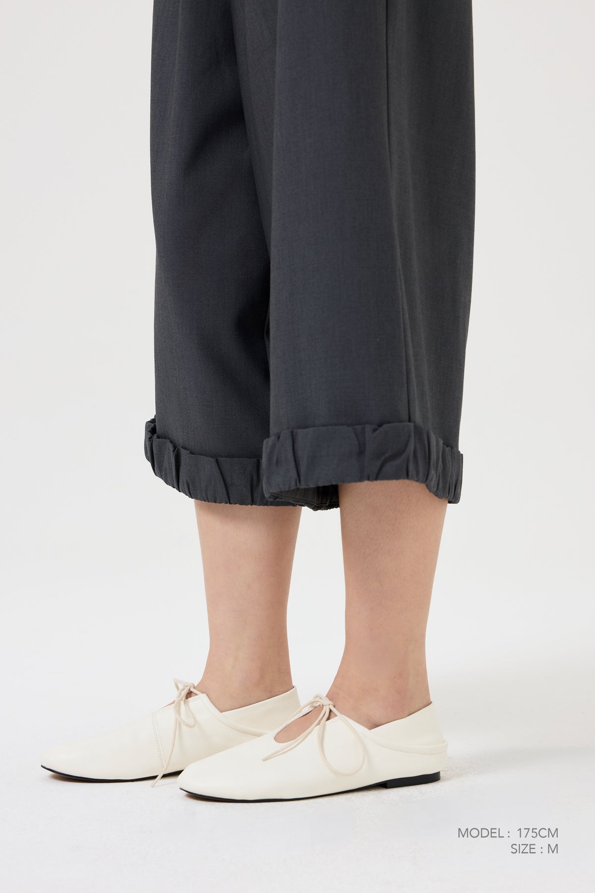 Gathered Ruffle Cuff Culottes - Dark Grey