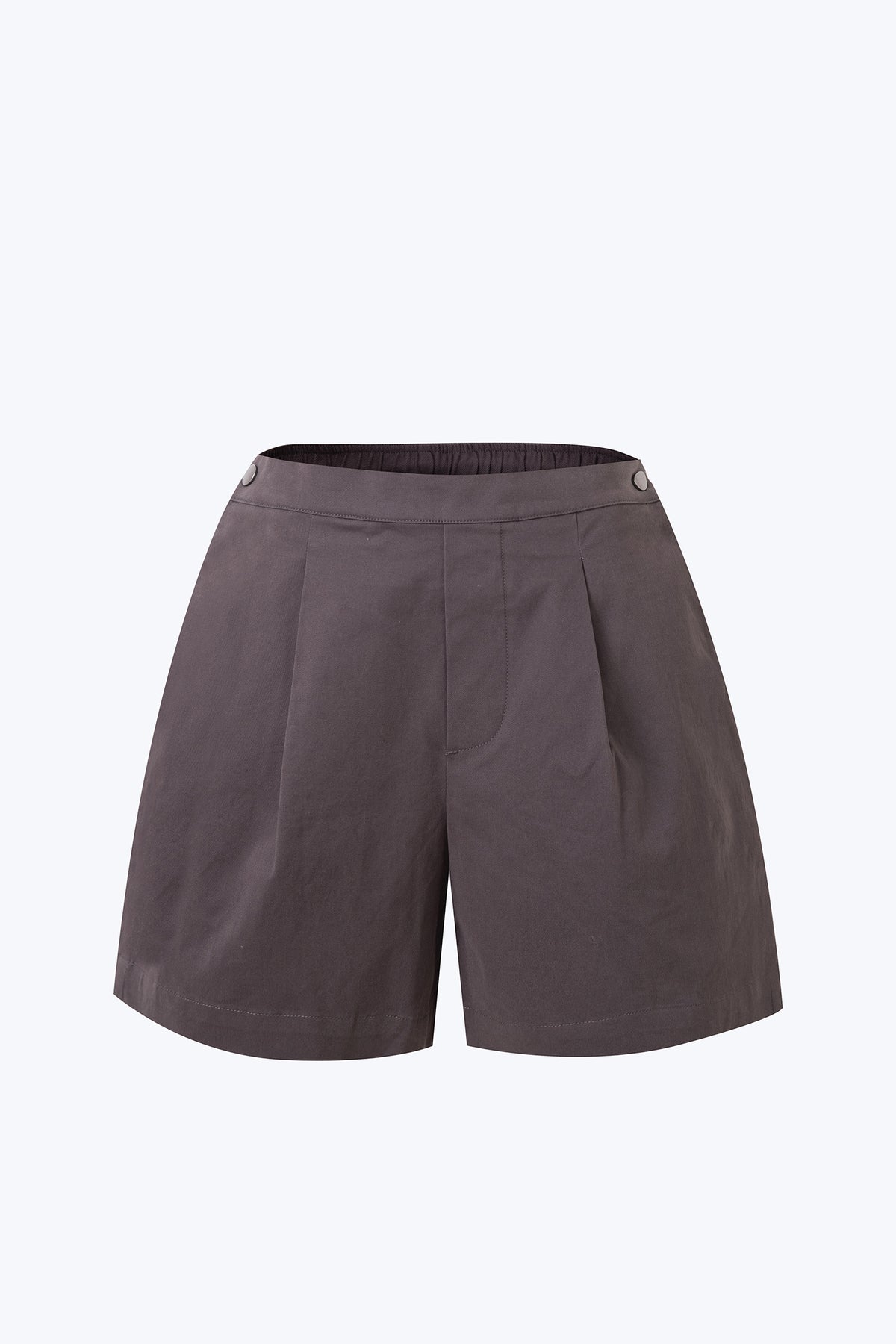 Snap Button Pleated Shorts - Charcoal