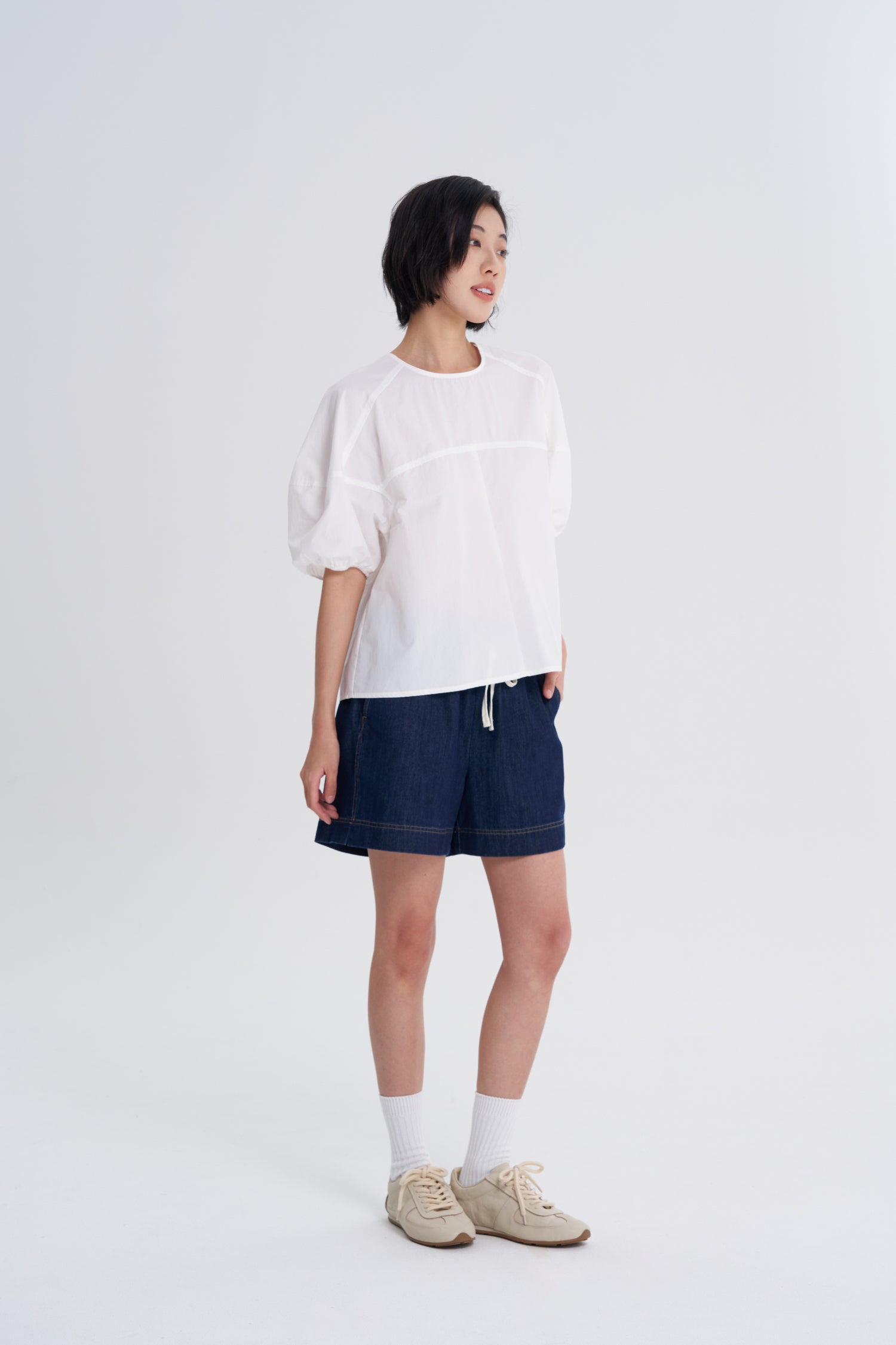 Denim Pull-Up Shorts - Dark Denim