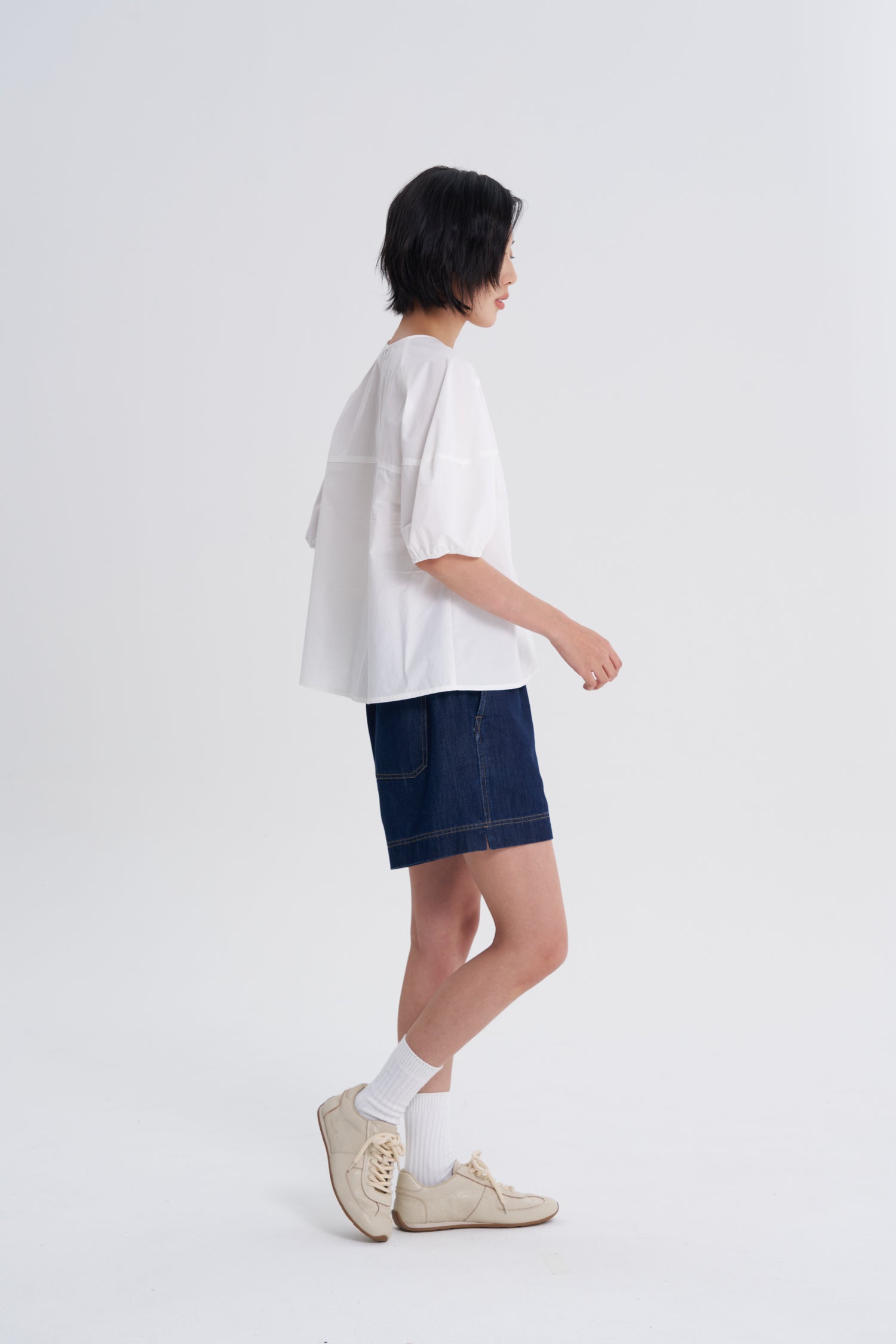 Denim Pull-Up Shorts - Dark Denim