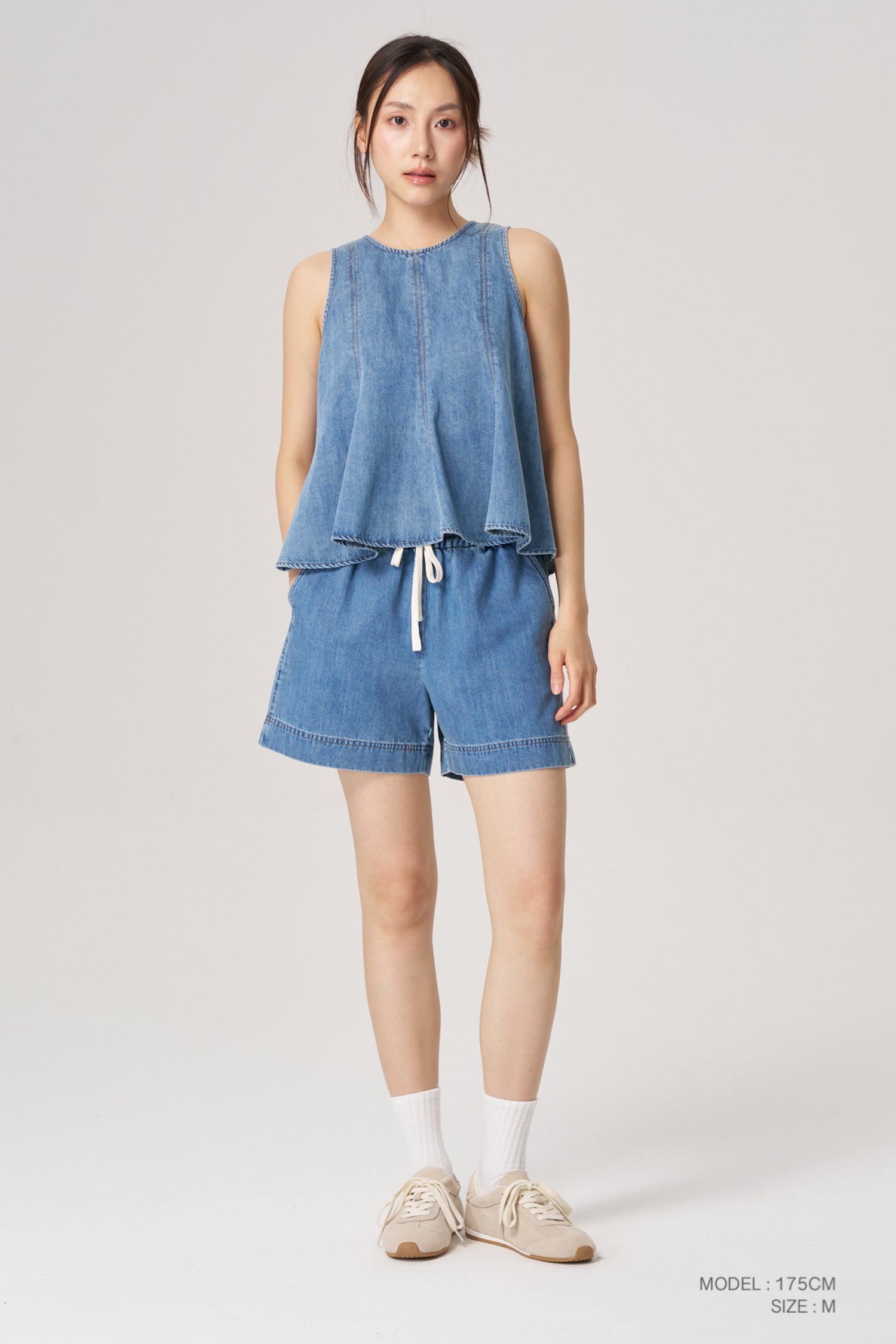 Denim Pull-Up Shorts - Denim