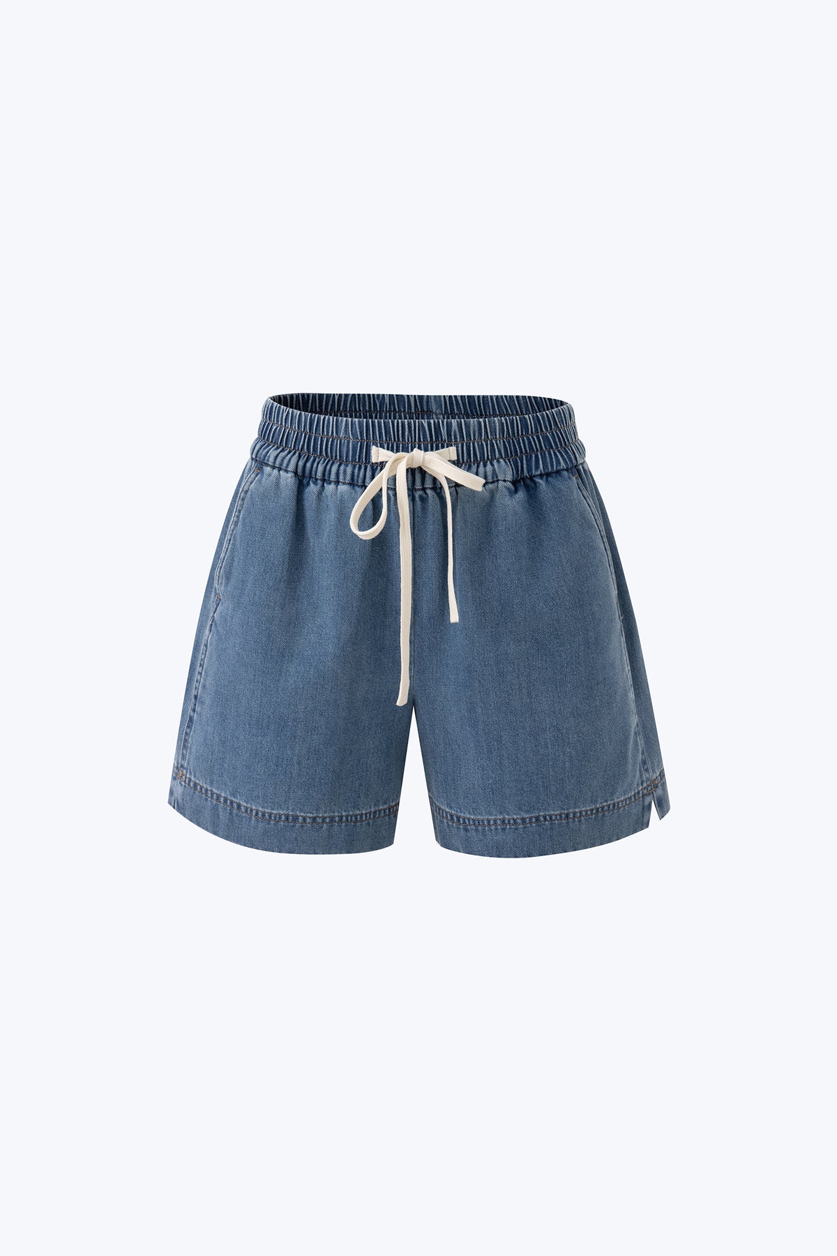 Denim Pull-Up Shorts - Denim