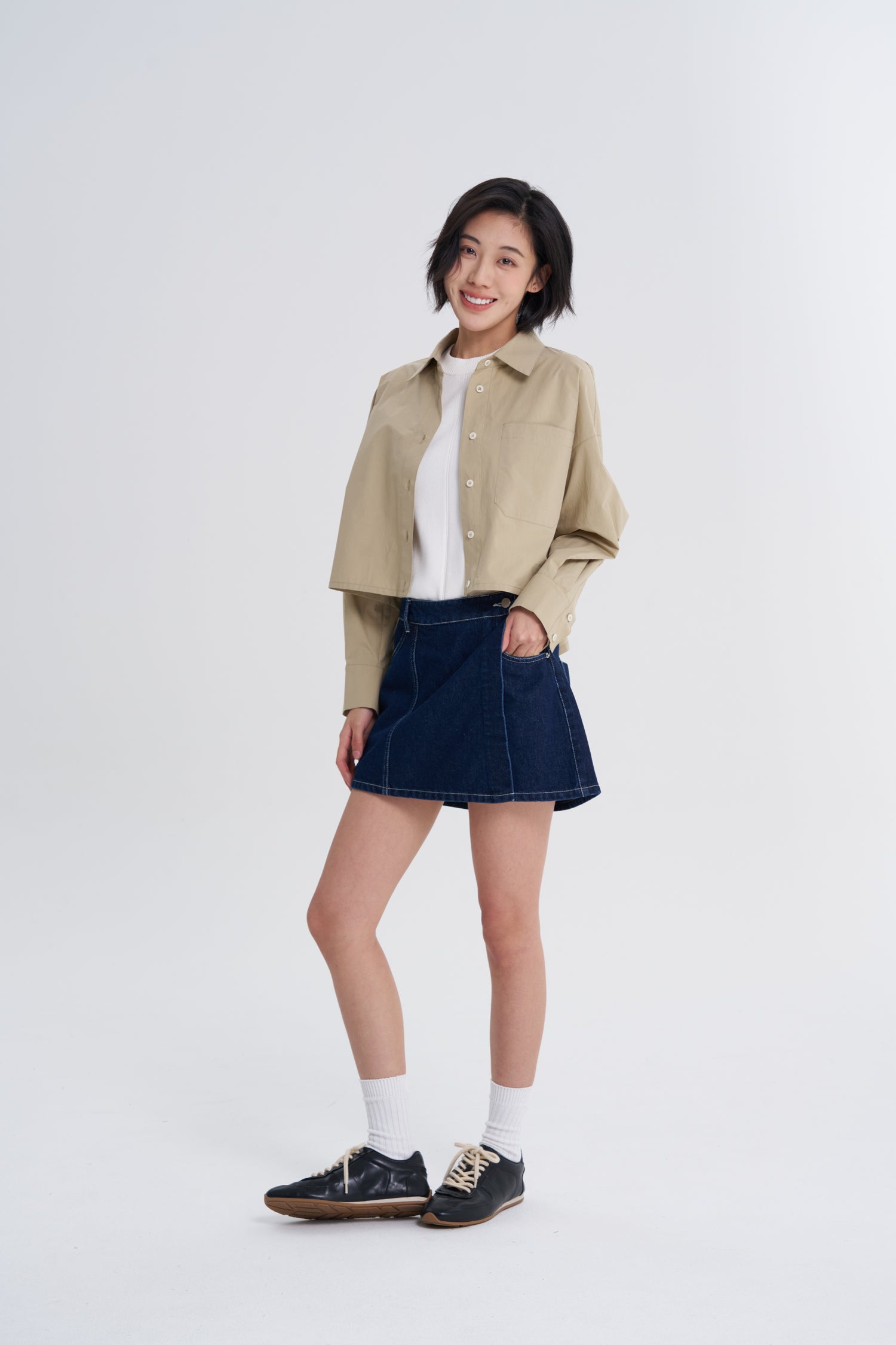 Denim Overlap Skorts - Dark Denim