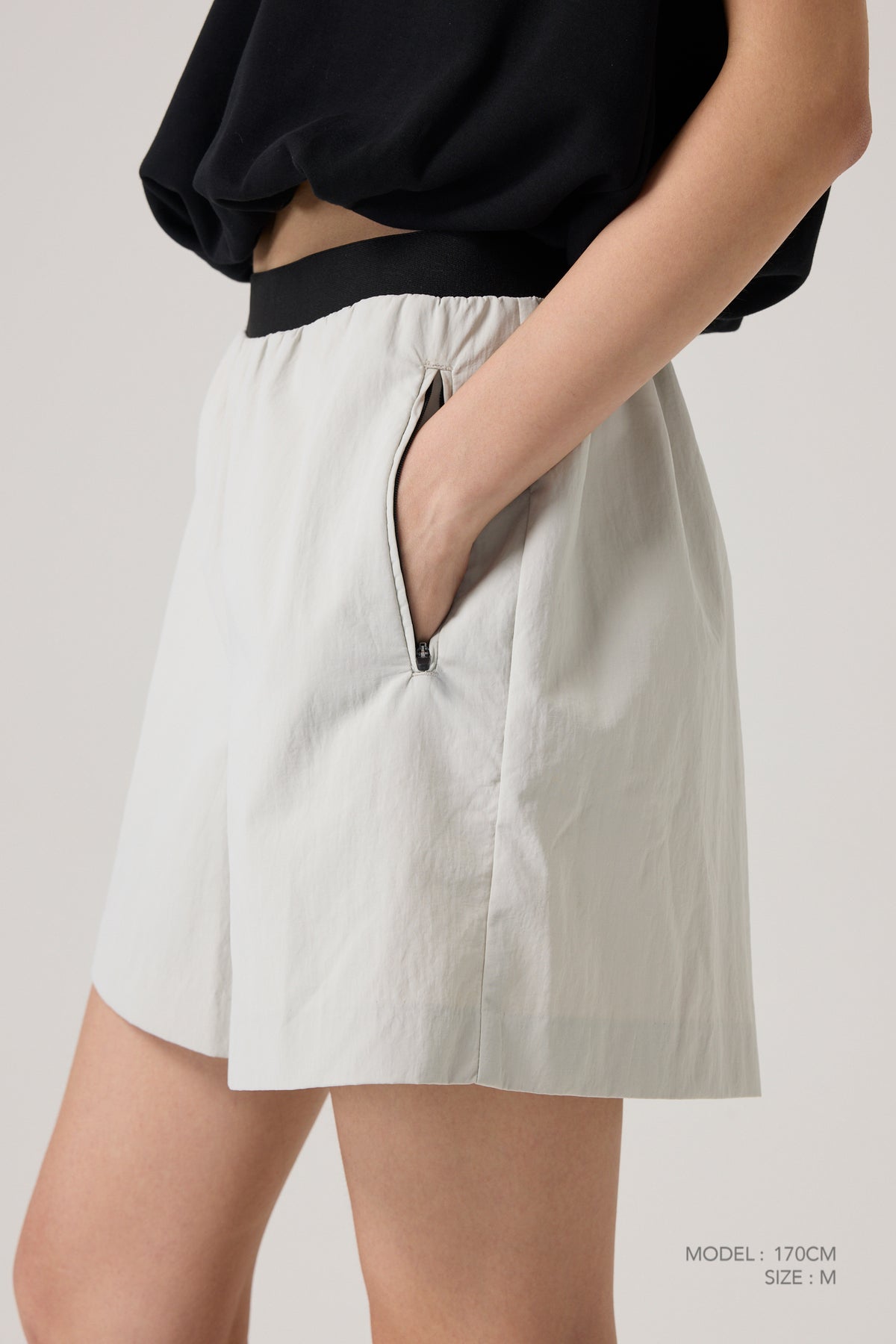 Elasticised Waistband Shorts - Light Grey