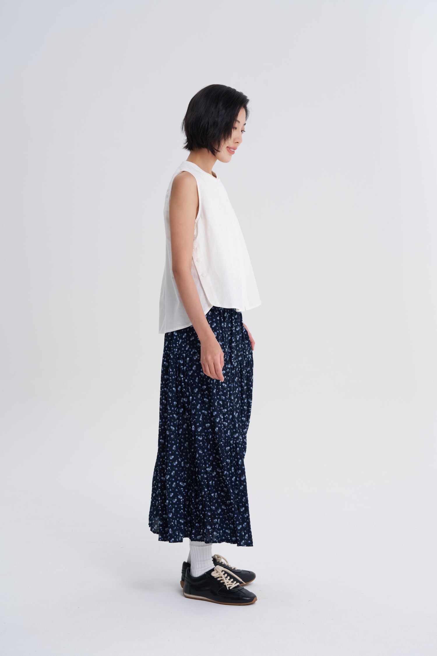 Floral Tier Skirt - Floral Navy