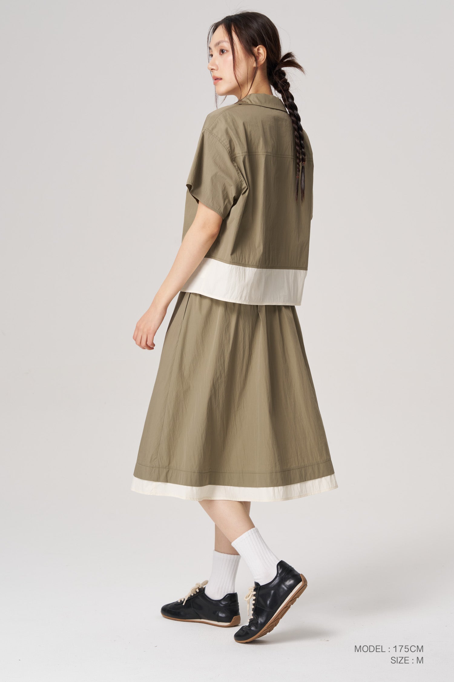 Colourblock Drawcord Skirt - Army Green