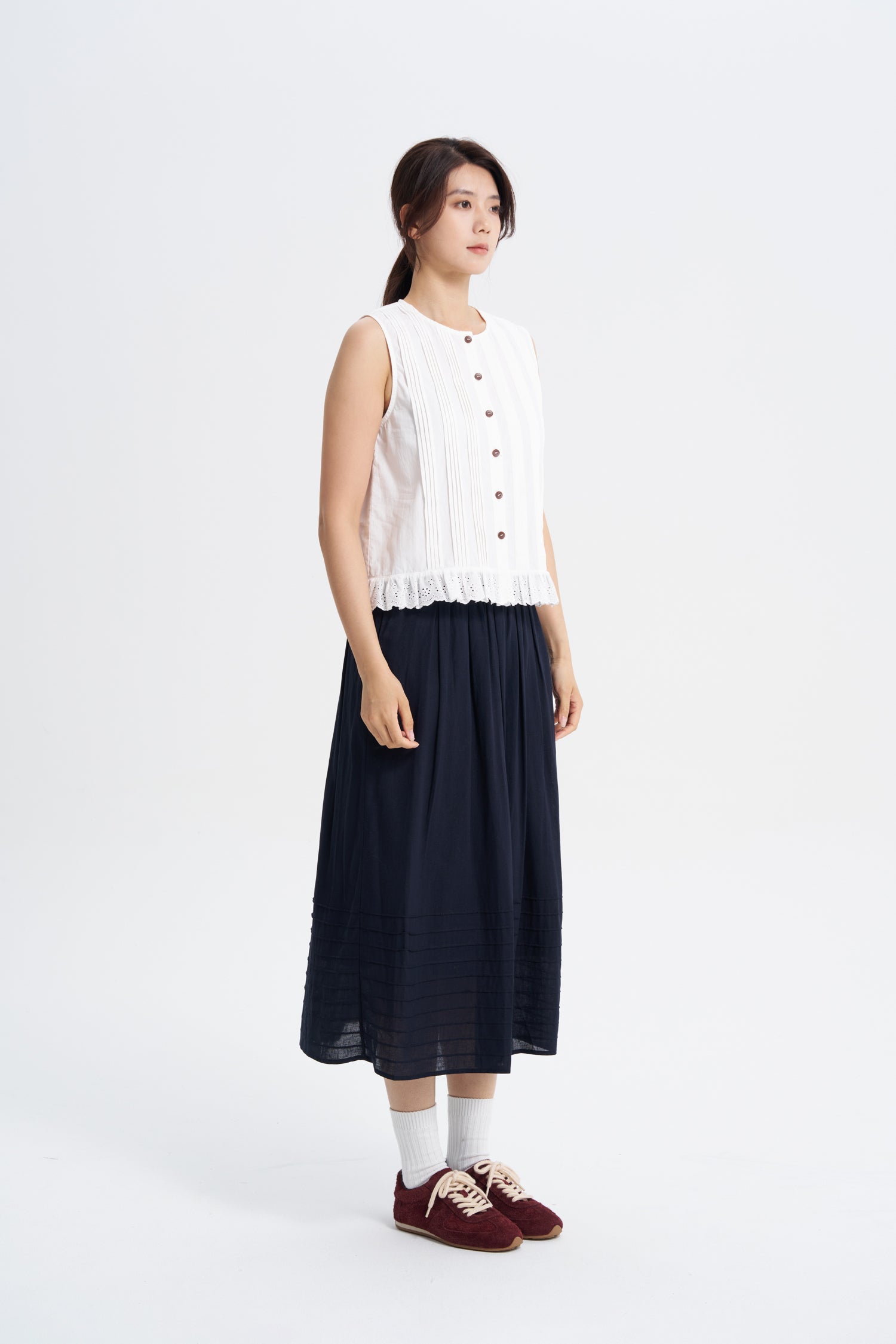 Pintuck Skirt - Navy