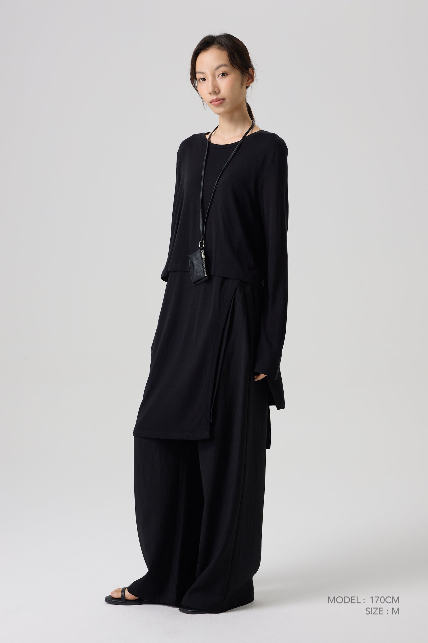 Hi-Low Long Sleeve Blouse - Black
