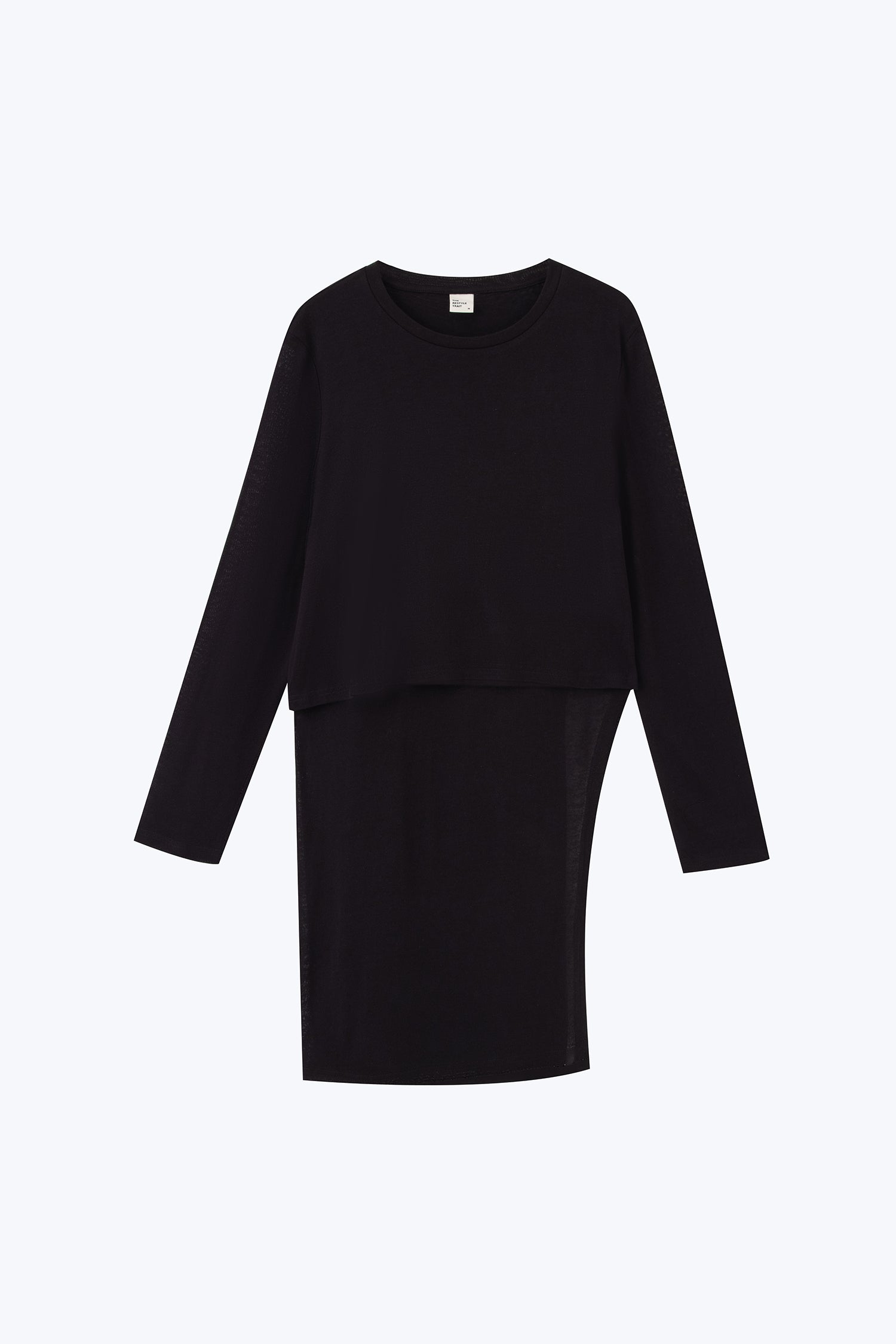 Hi-Low Long Sleeve Blouse - Black
