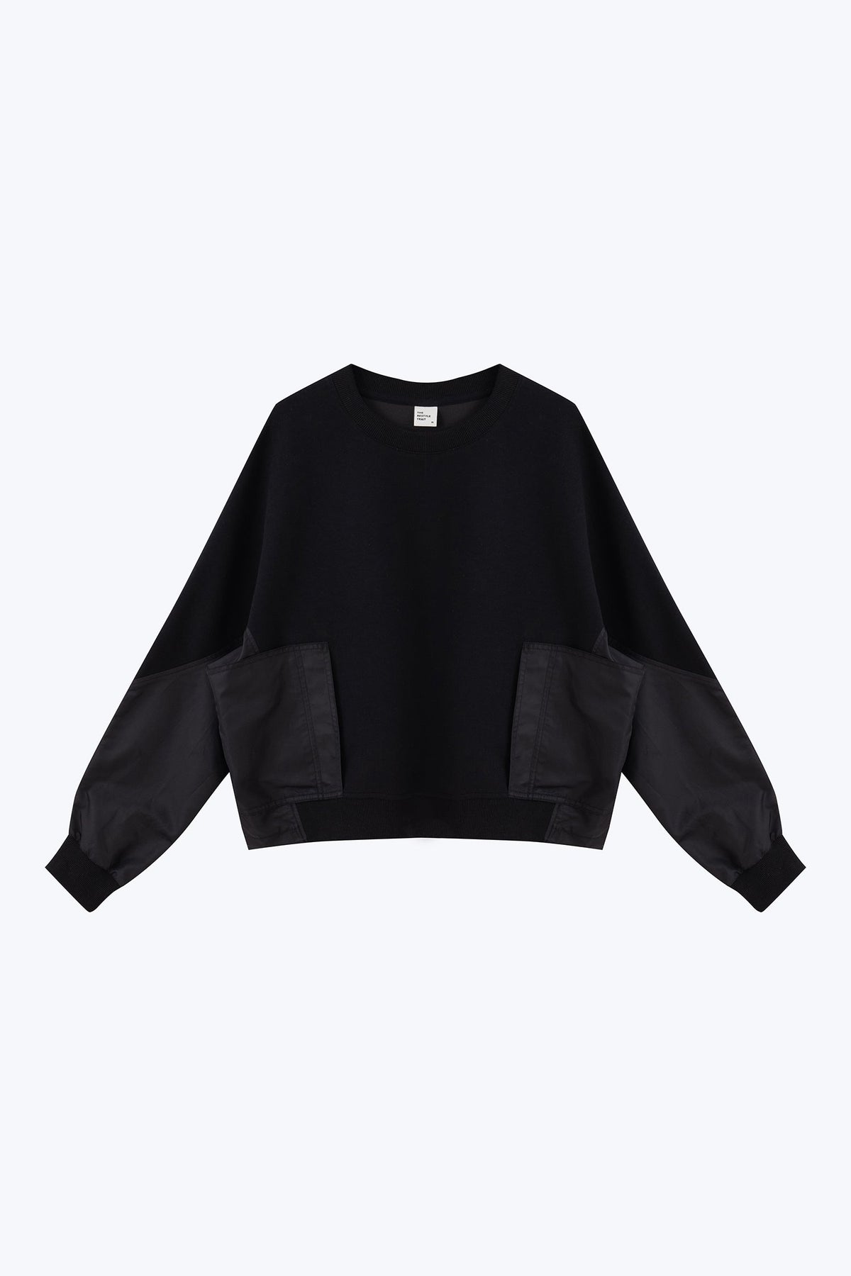 Contrast Fabric Sweater - Black