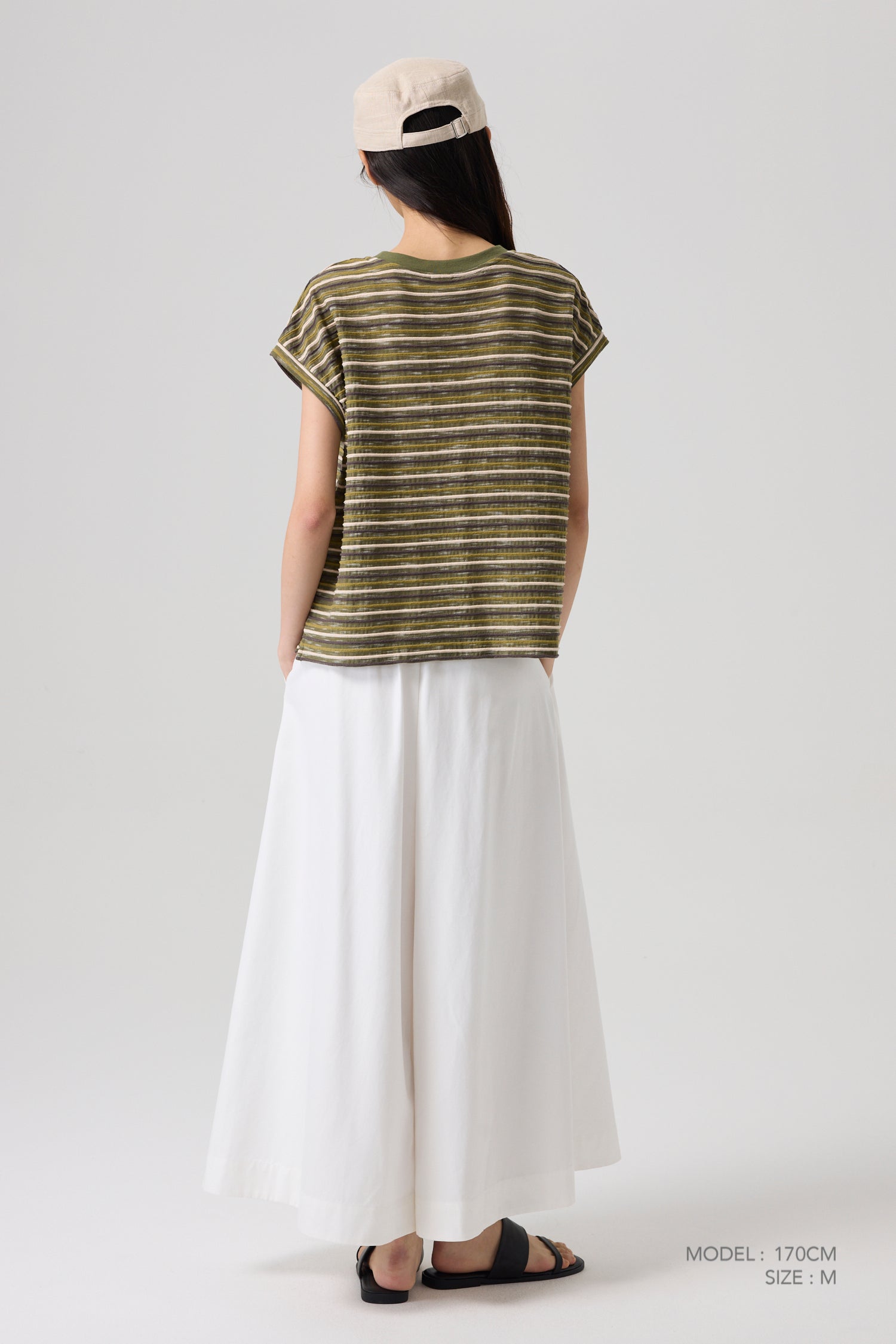 Striped Cap Sleeve Tee - Stripes Army Green