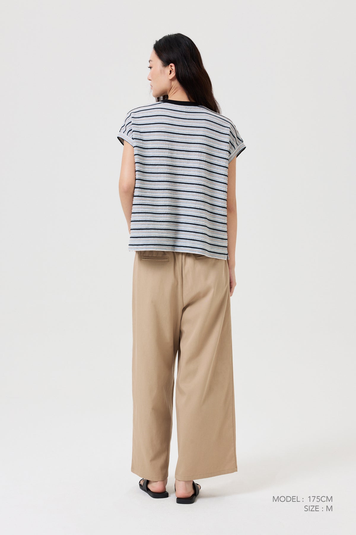 Striped Cap Sleeve Tee - Stripes Grey