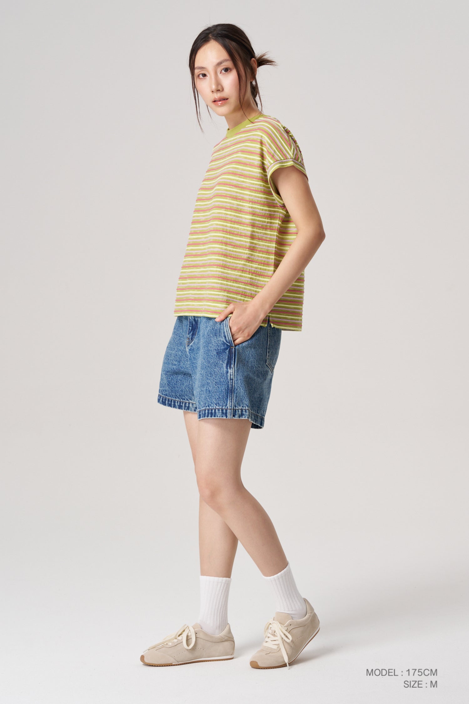 Striped Cap Sleeve Tee - Stripes Lime