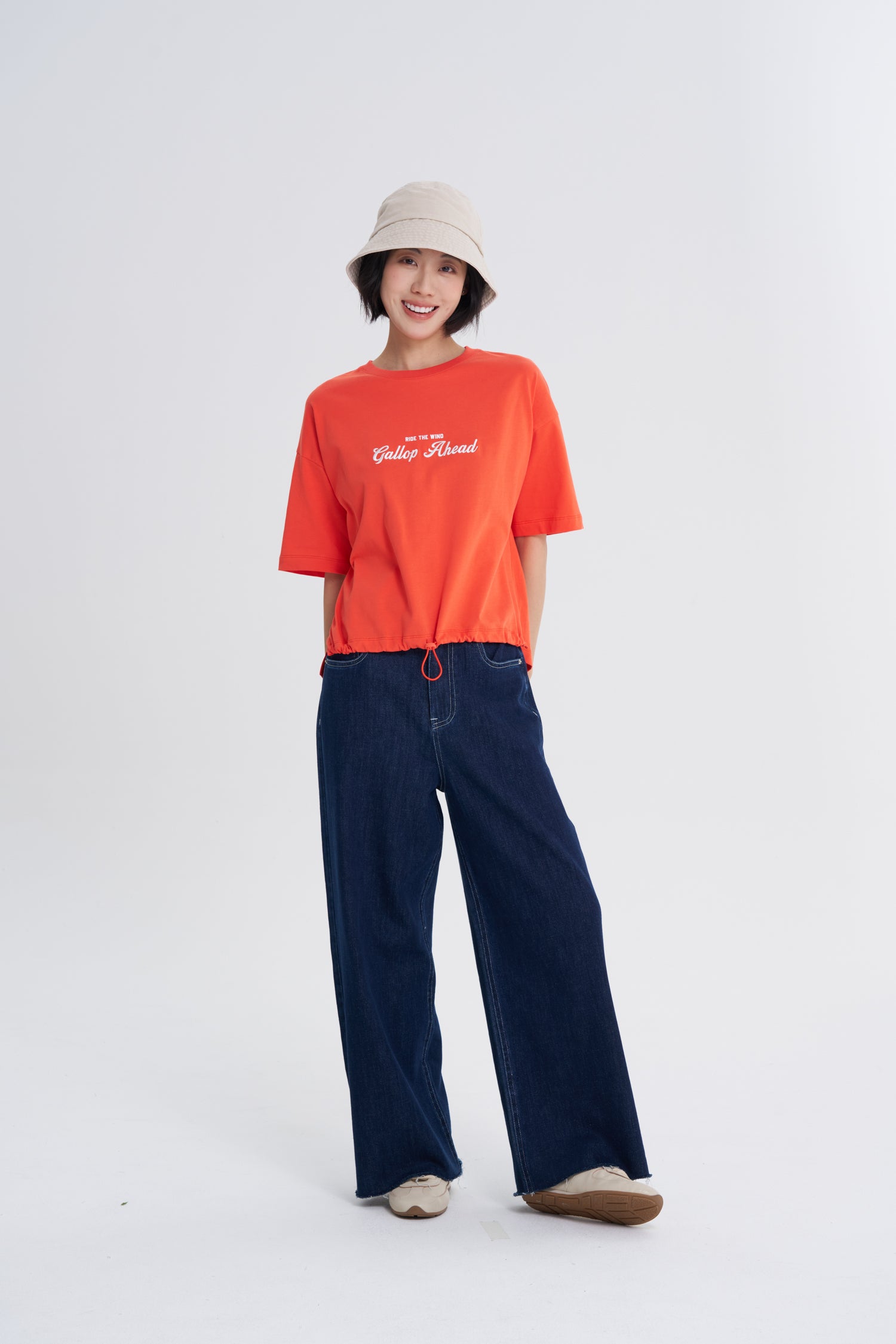 ‘Gallop Ahead' Embroidery Tee - Vermillion