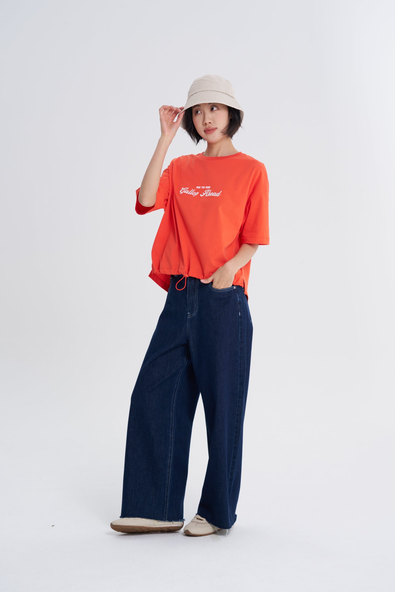 ‘Gallop Ahead' Embroidery Tee - Vermillion