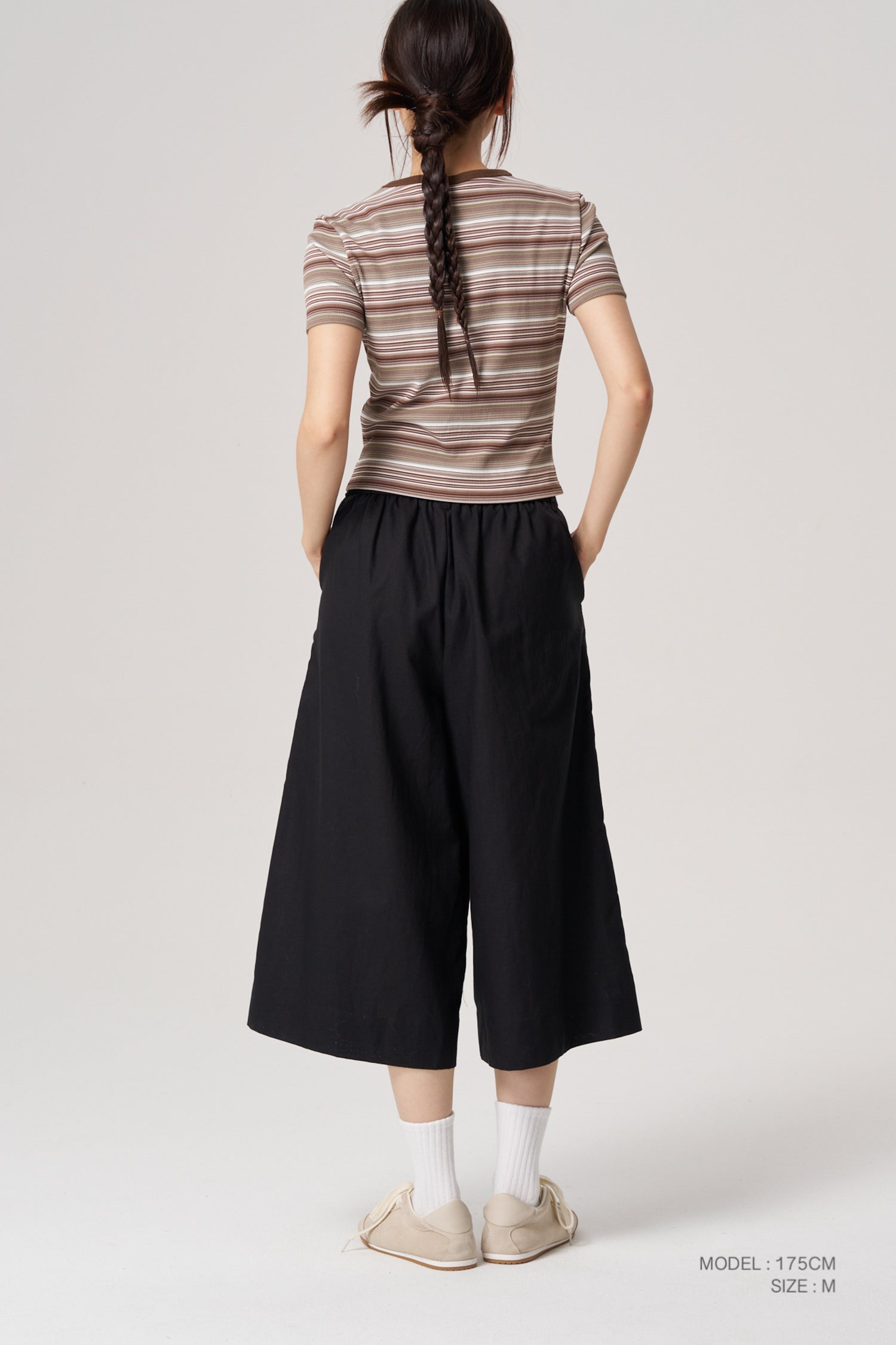 Striped Cropped Tee - Stripes Khaki Brown