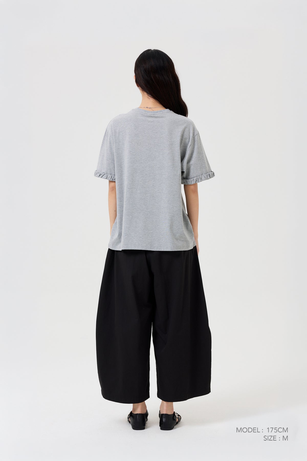 Gathered Ruffle Cuff Tee - Hue Grey
