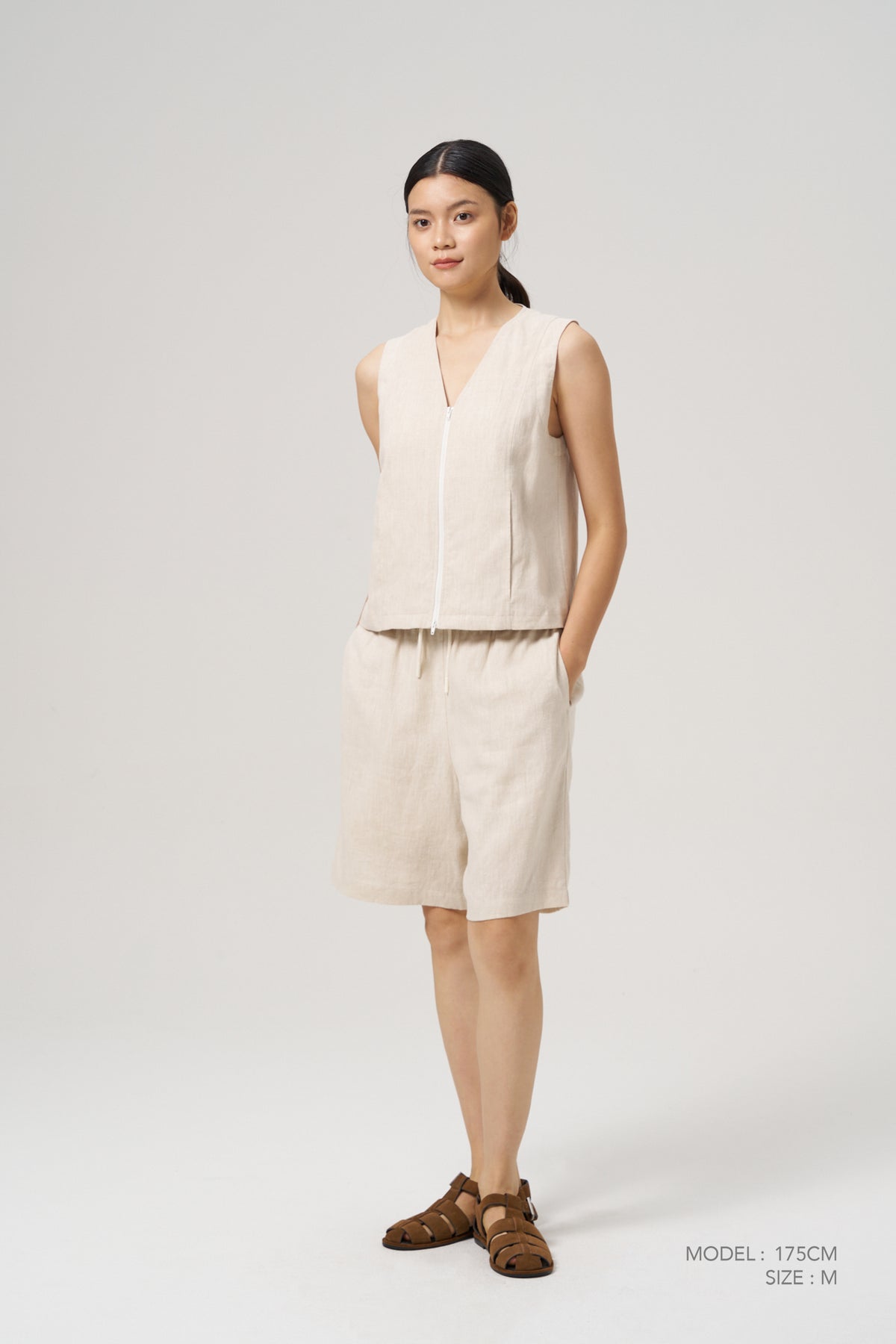 Front Zip Vest - Ecru