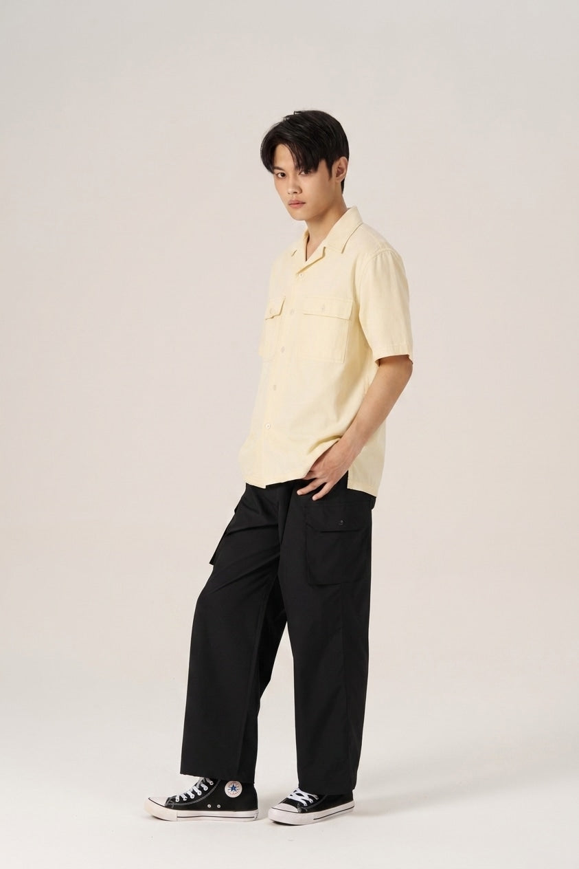 Relaxed-Fit Flapped Pocket Cuban Collar Top - Butter