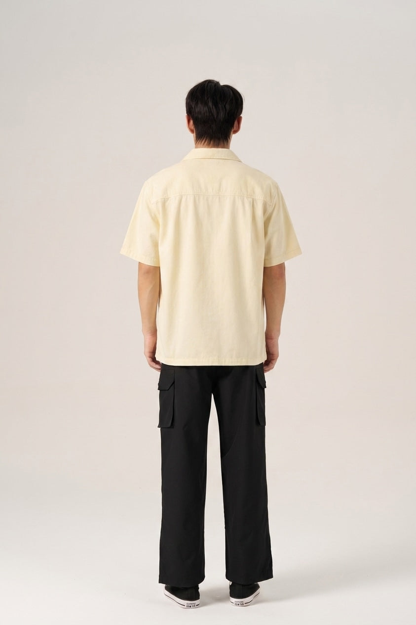 Relaxed-Fit Flapped Pocket Cuban Collar Top - Butter