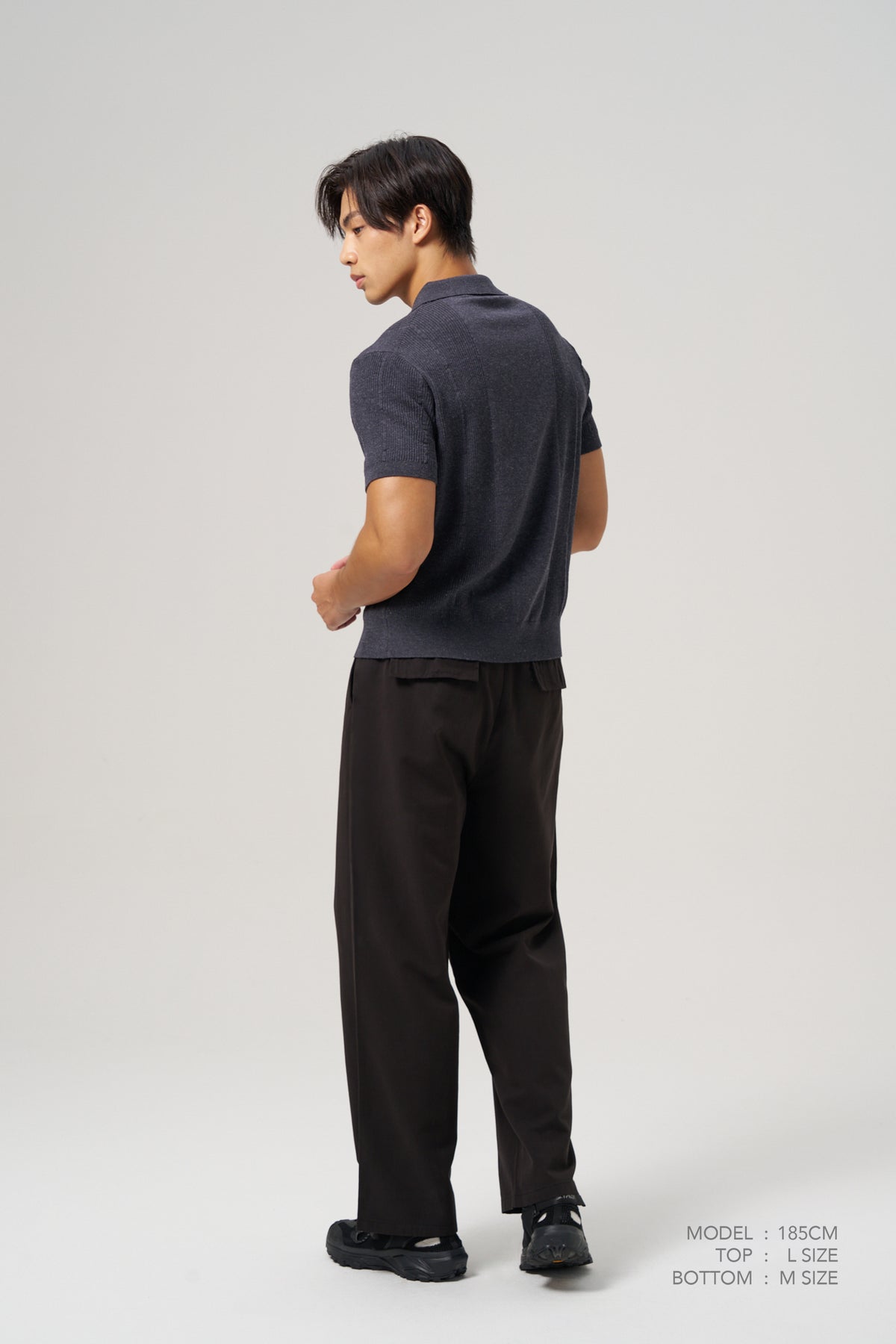 Knitted Button Front Top - Navy