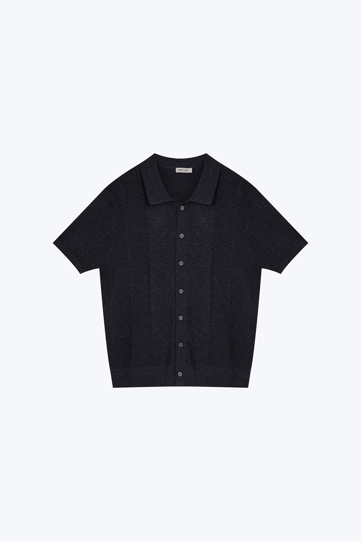 Knitted Button Front Top - Navy